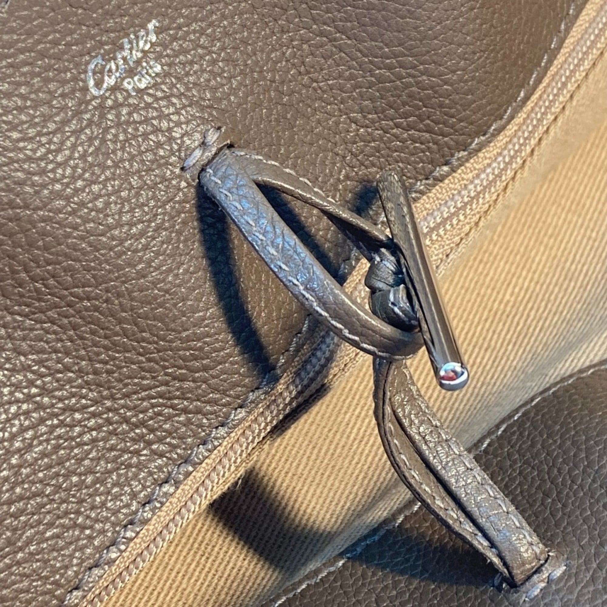 Cartier Beige Dark Brown Canvas Shoulder Bag Tote Bag (Pre-Owned)