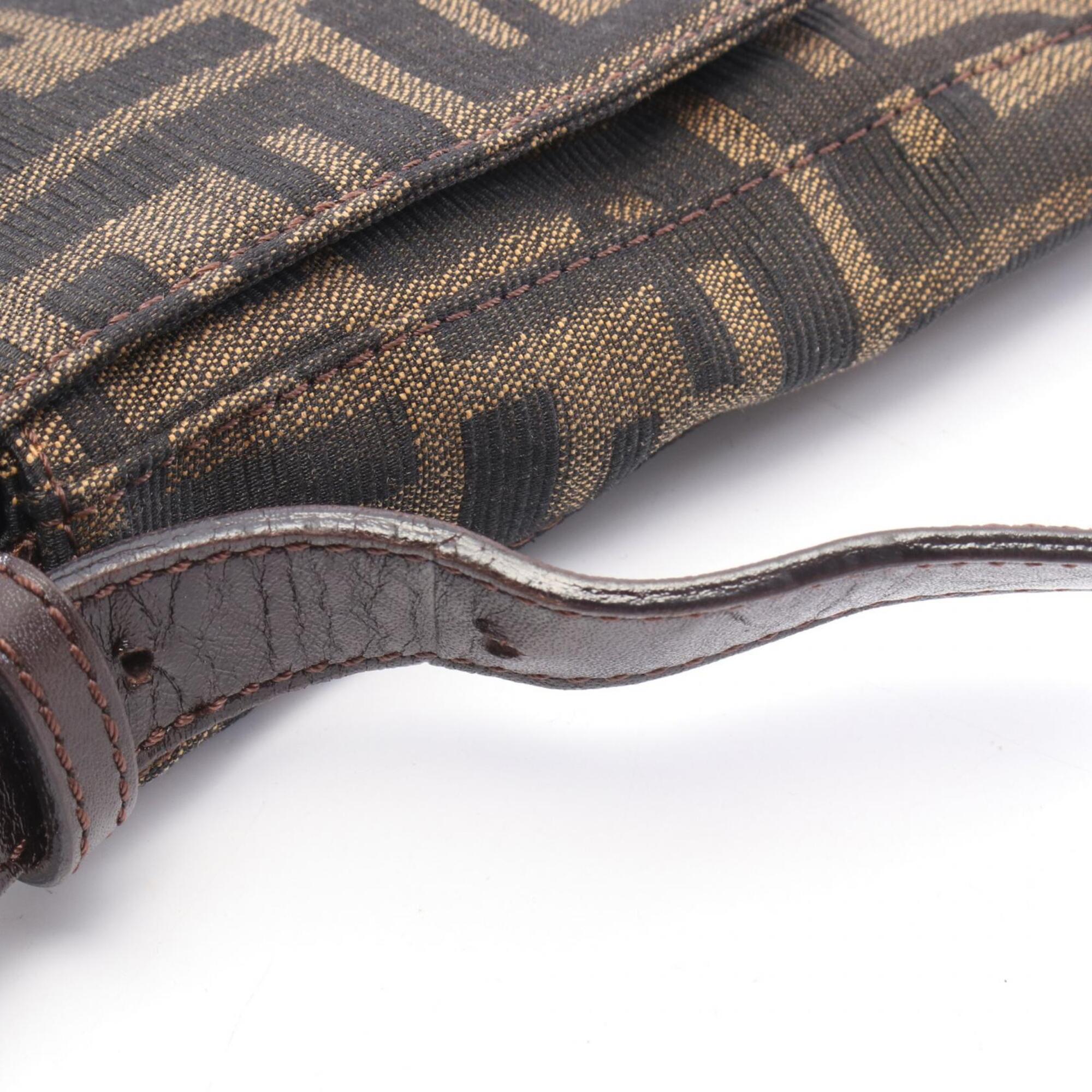 Fendi Brown Canvas Leather Handbag Shoulder Bag (Pre-Owned)