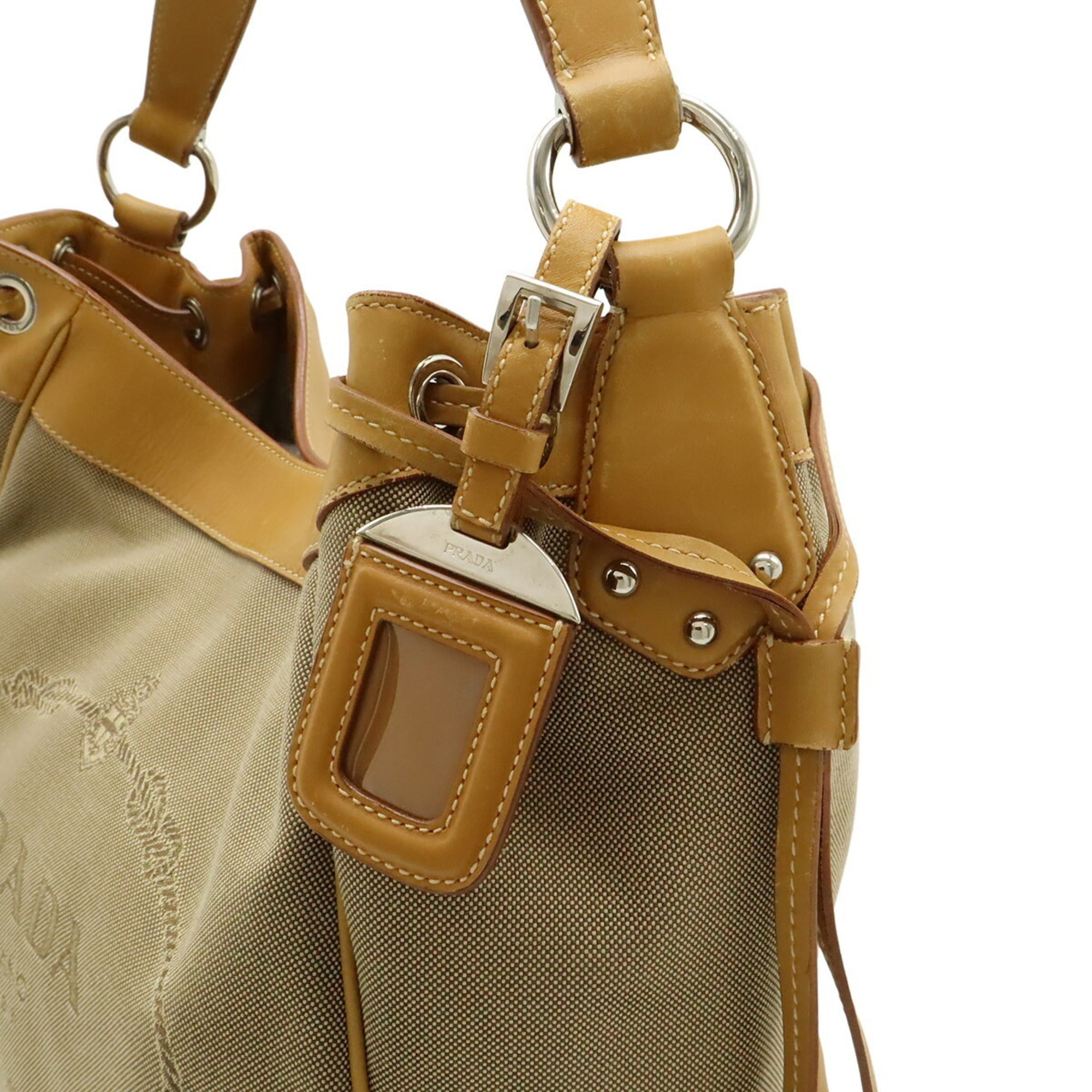 Prada Khaki Canvas Leather Shoulder Bag (Pre-Owned)
