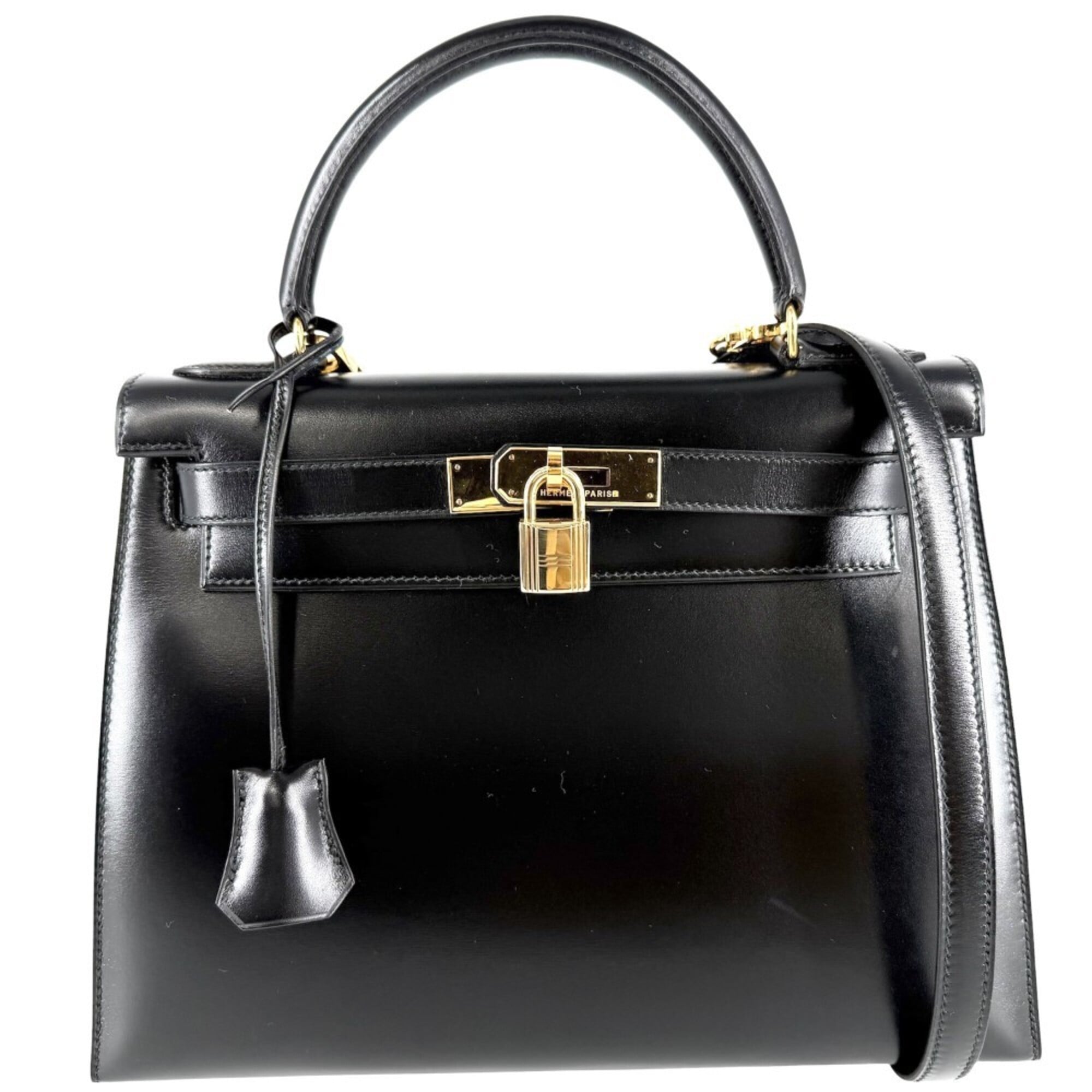Hermes Kelly Black Leather Handbag Shoulder Bag (Pre-Owned)