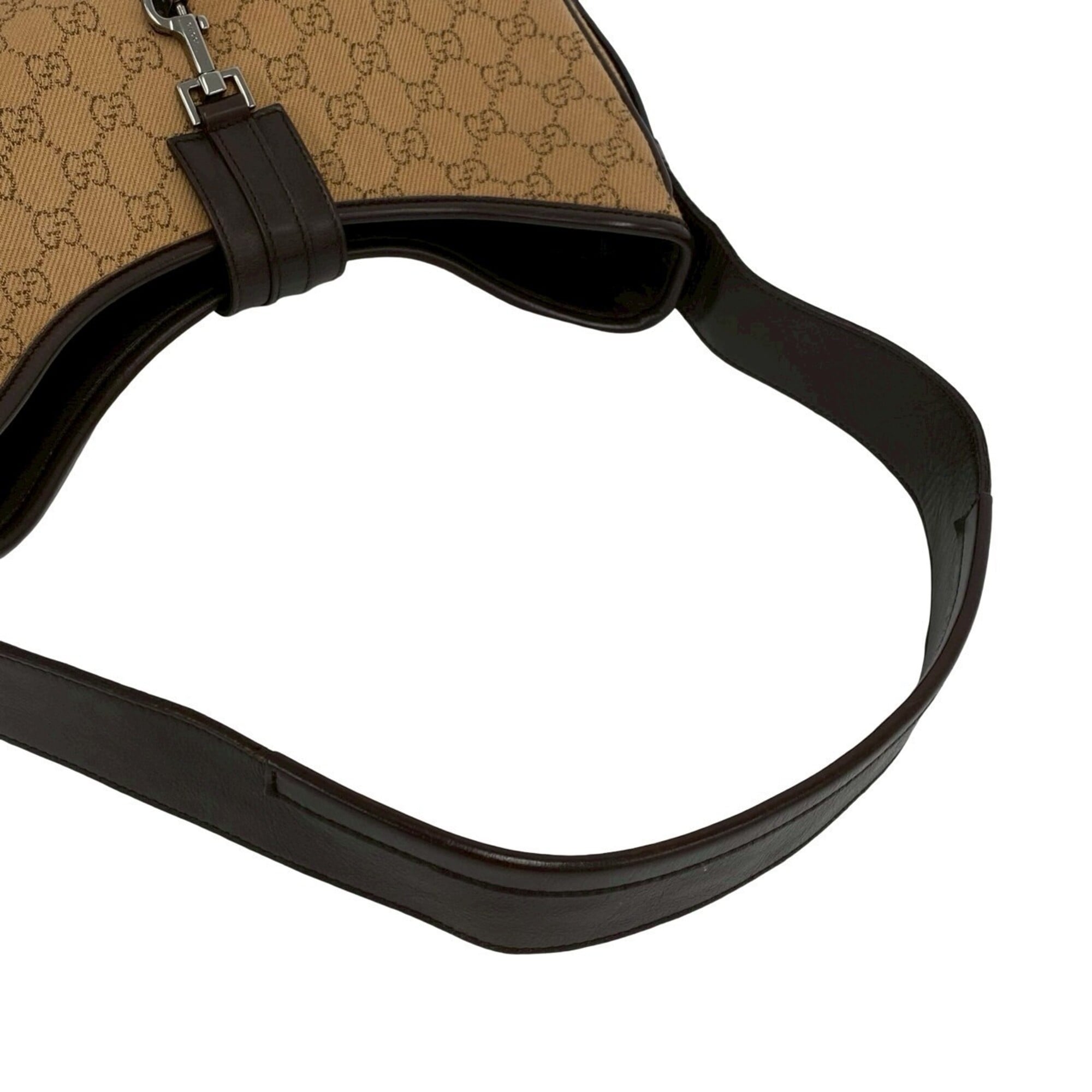 Gucci Beige Brown Canvas Leather Shoulder Bag Tote Bag (Pre-Owned)