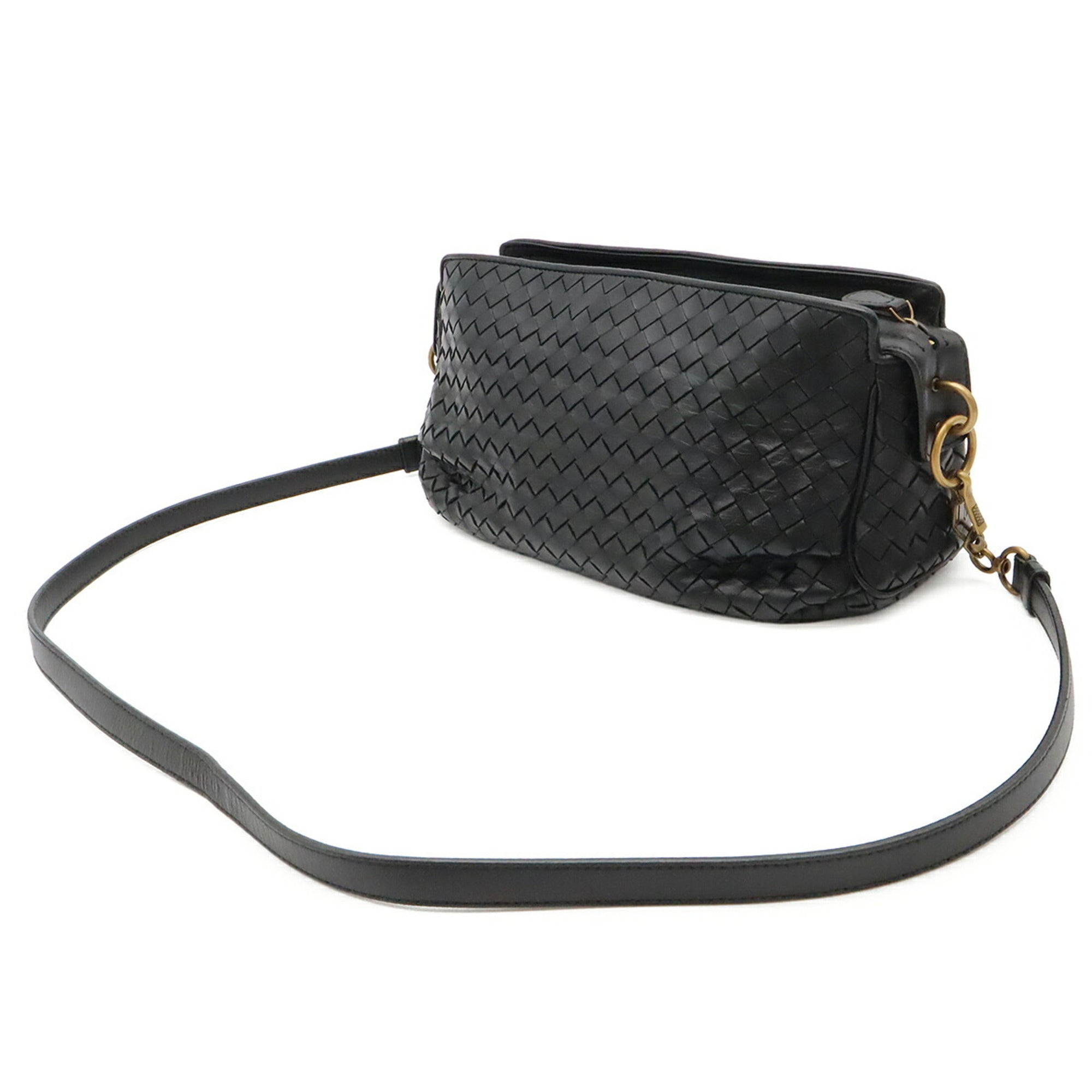 Bottega Veneta Black Intrecciato Pochette Shoulder Bag (Pre-Owned)