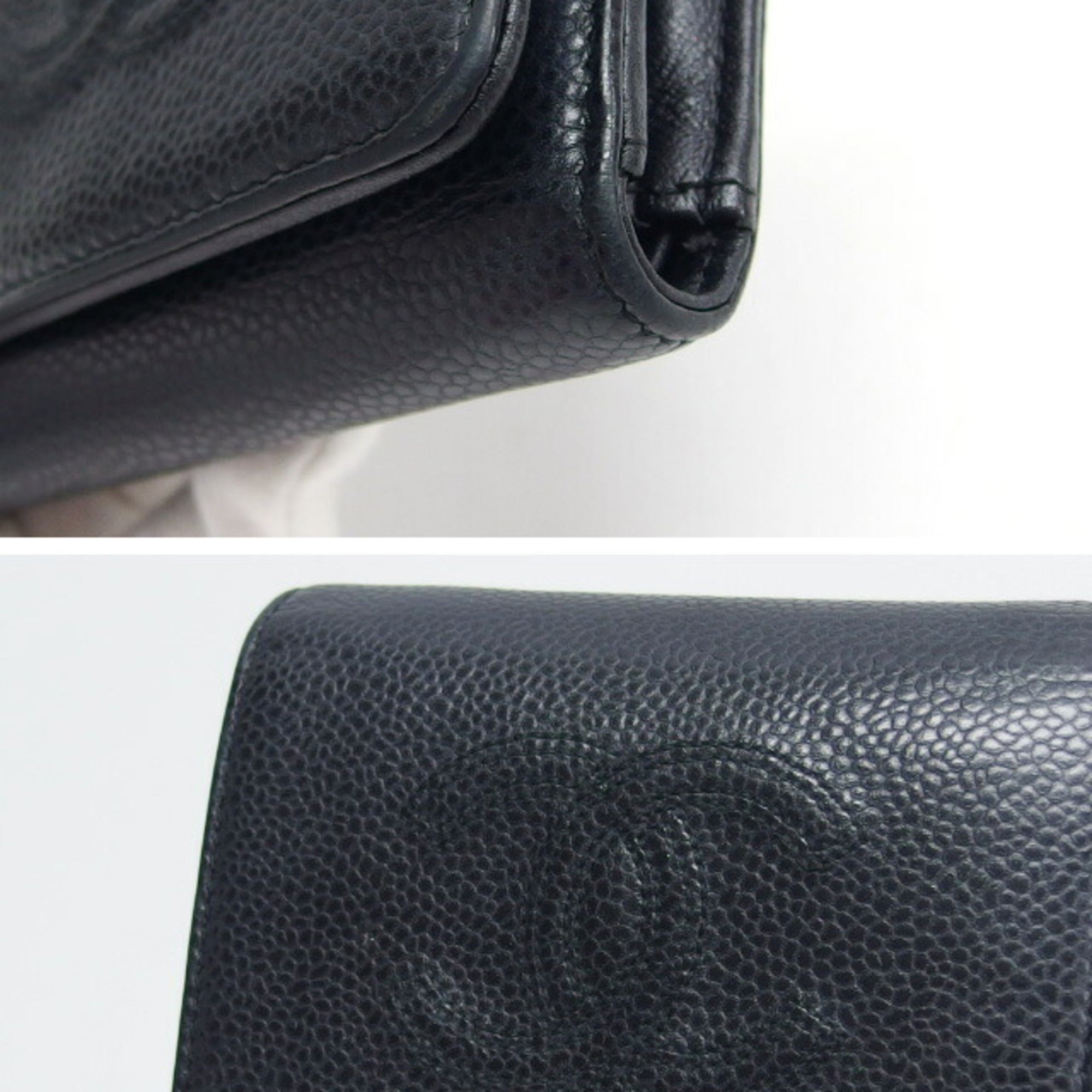 Chanel Black Grained Calfskin Wallet (Tri-Fold) (Pre-Owned)