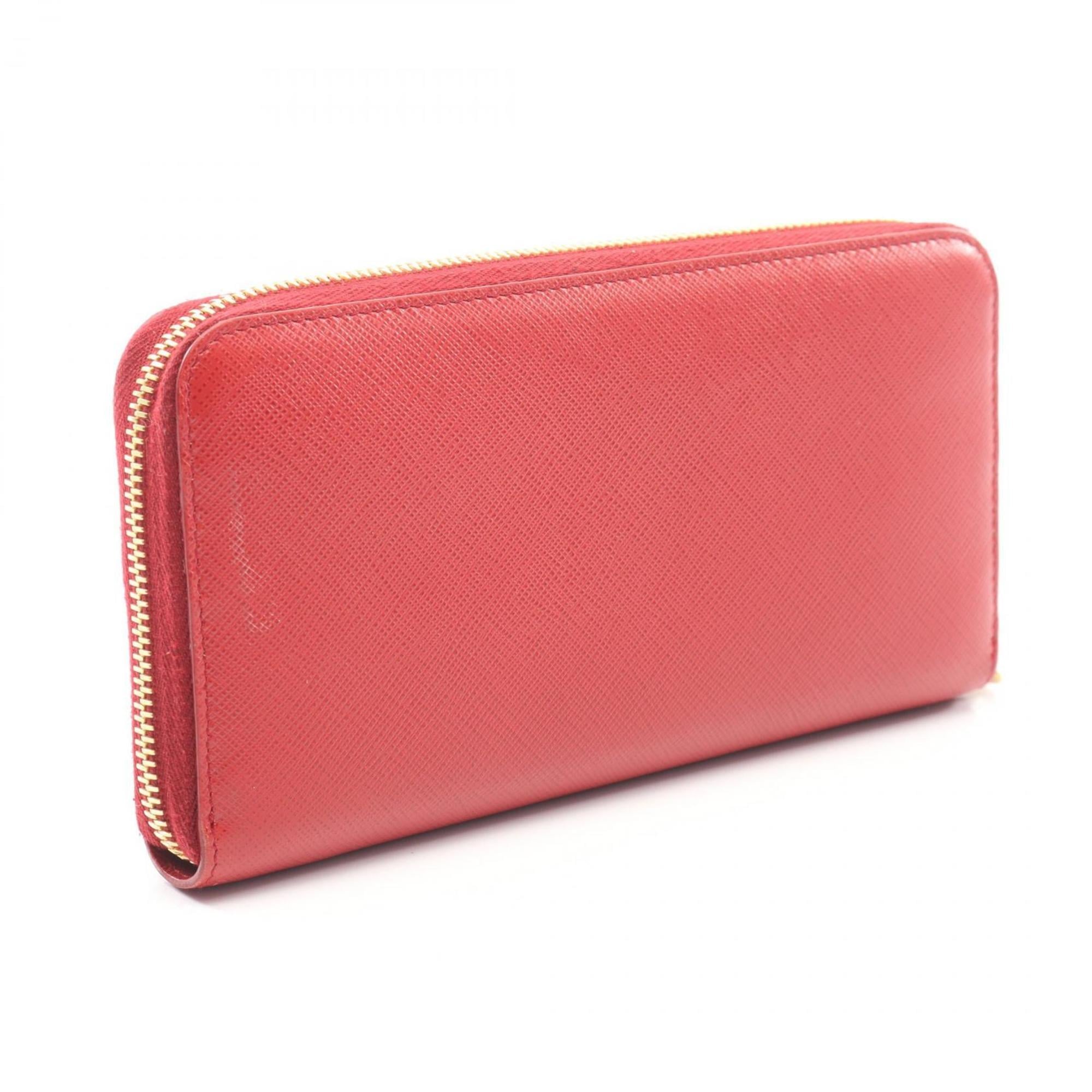 Prada Red Color Leather Long Wallet (Bi-Fold) (Pre-Owned)