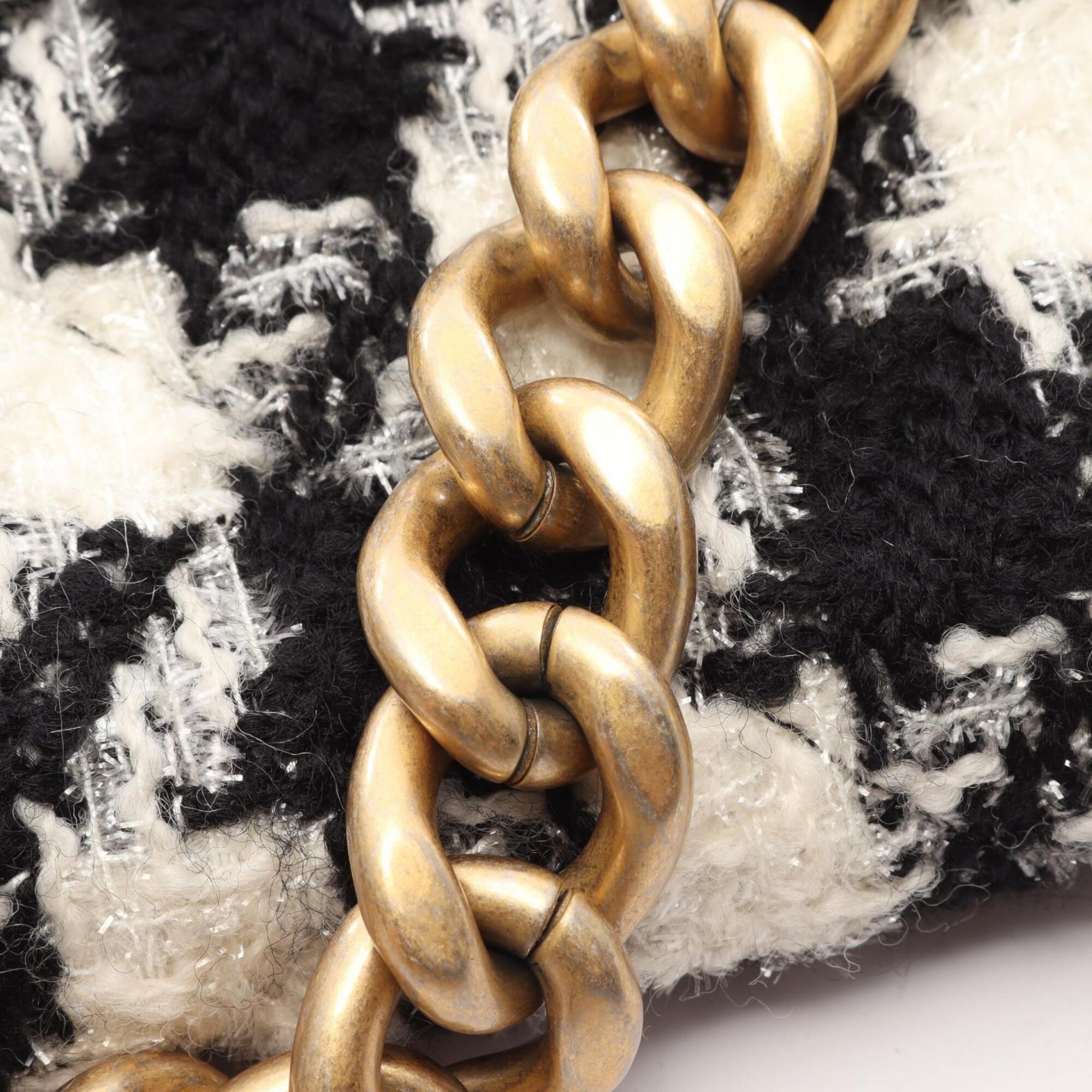 Chanel Black White Fabric Leather Handbag Shoulder Bag (Pre-Owned)