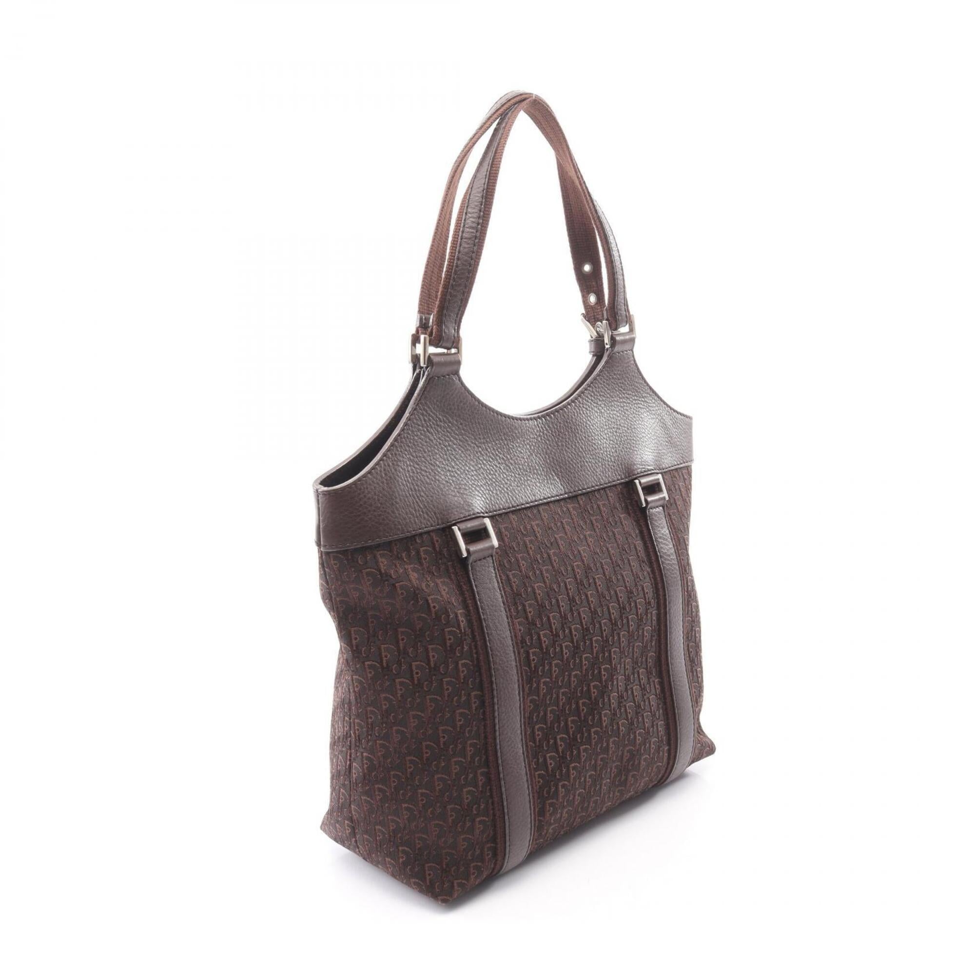 Christian Dior Brown Canvas Leather Handbag Tote Bag (Pre-Owned)