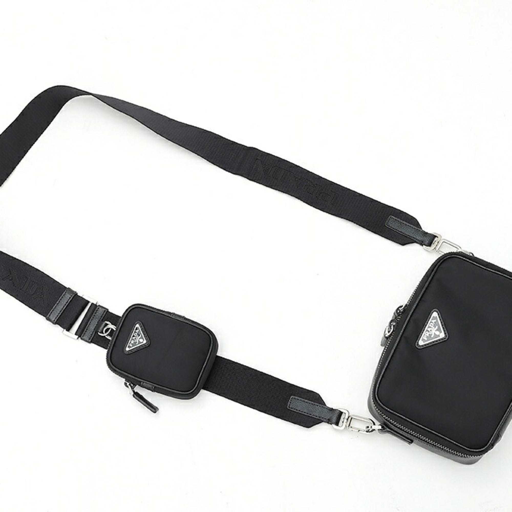 Prada Black Nylon Leather Pouch Shoulder Bag (Pre-Owned)