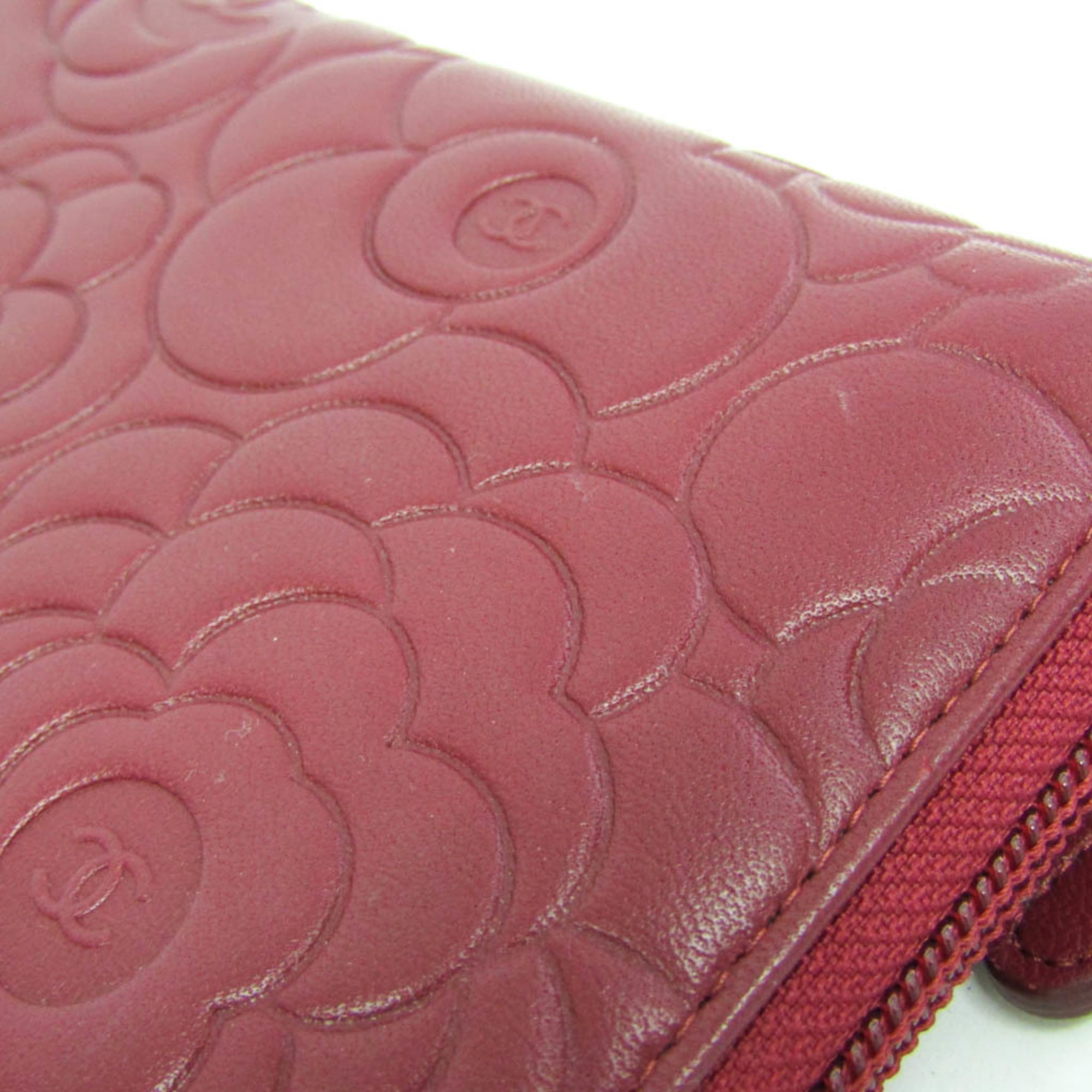 Chanel Camellia Zip Around Organizer Leather Burgundy Leather Wallets Accessory (Pre-Owned)