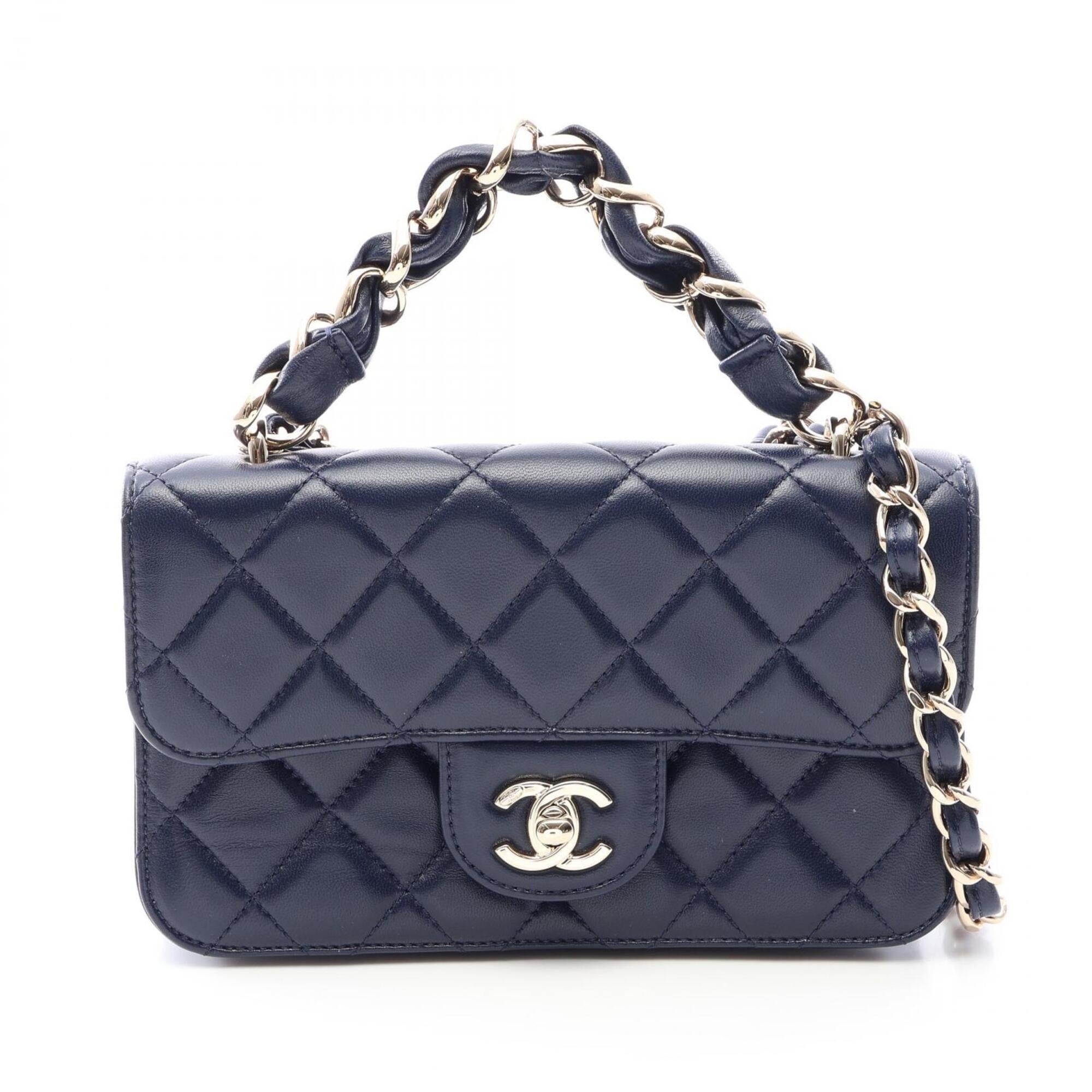 Chanel Navy Leather Handbag Shoulder Bag (Pre-Owned)