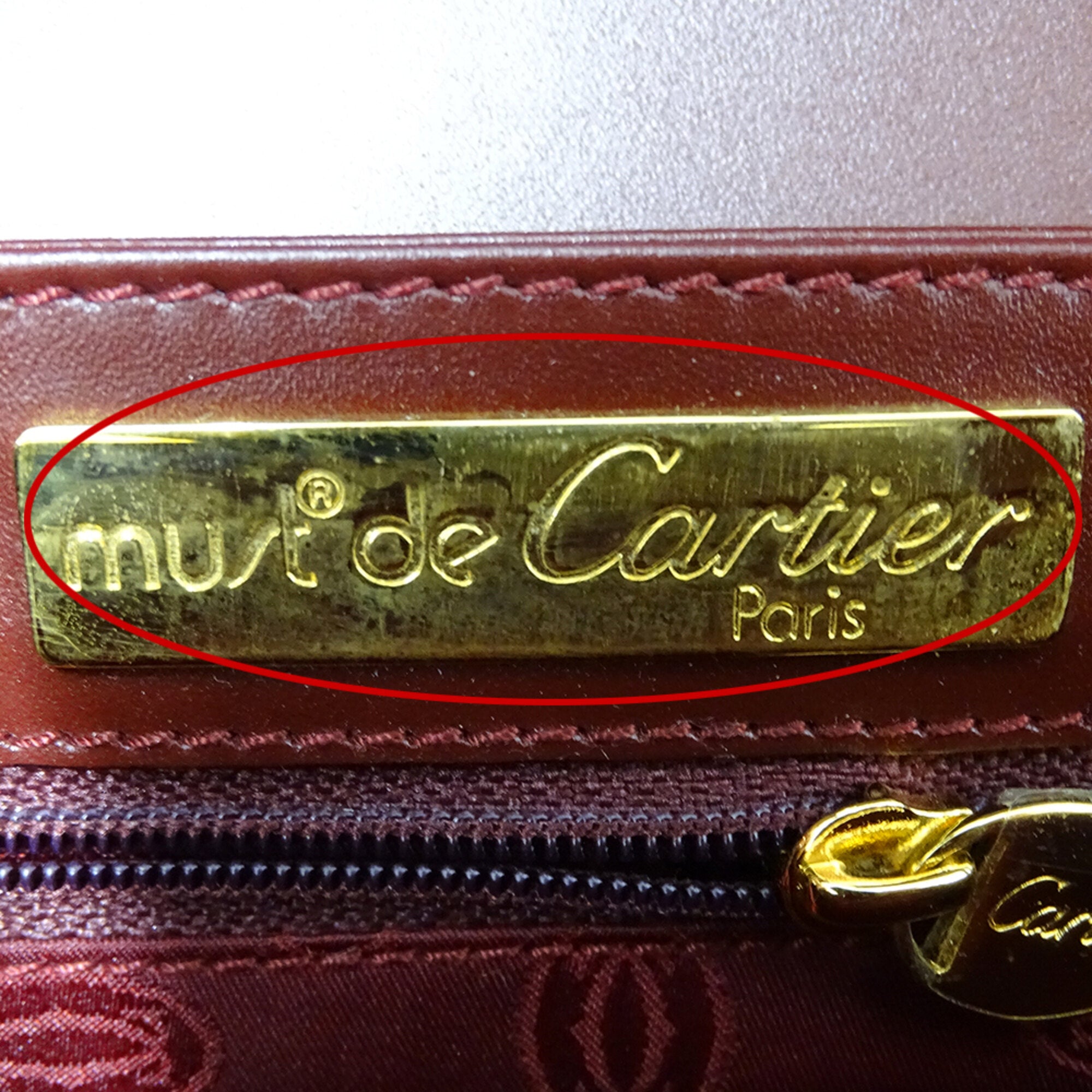 Cartier Must Bordeaux Leather Handbag Shoulder Bag (Pre-Owned)
