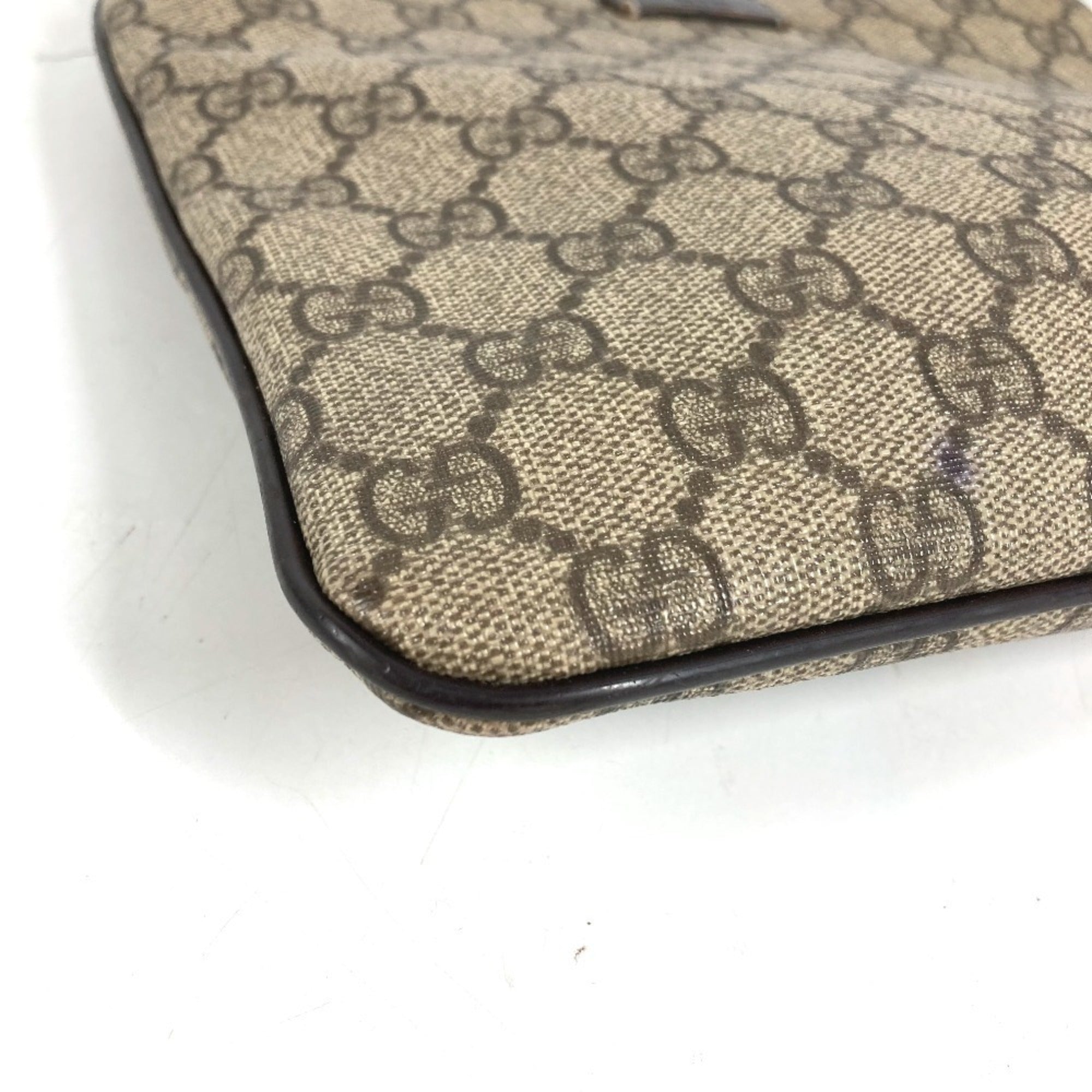 Gucci Beige Dark Brown Gg Leather Pvc Pochette Shoulder Bag (Pre-Owned)
