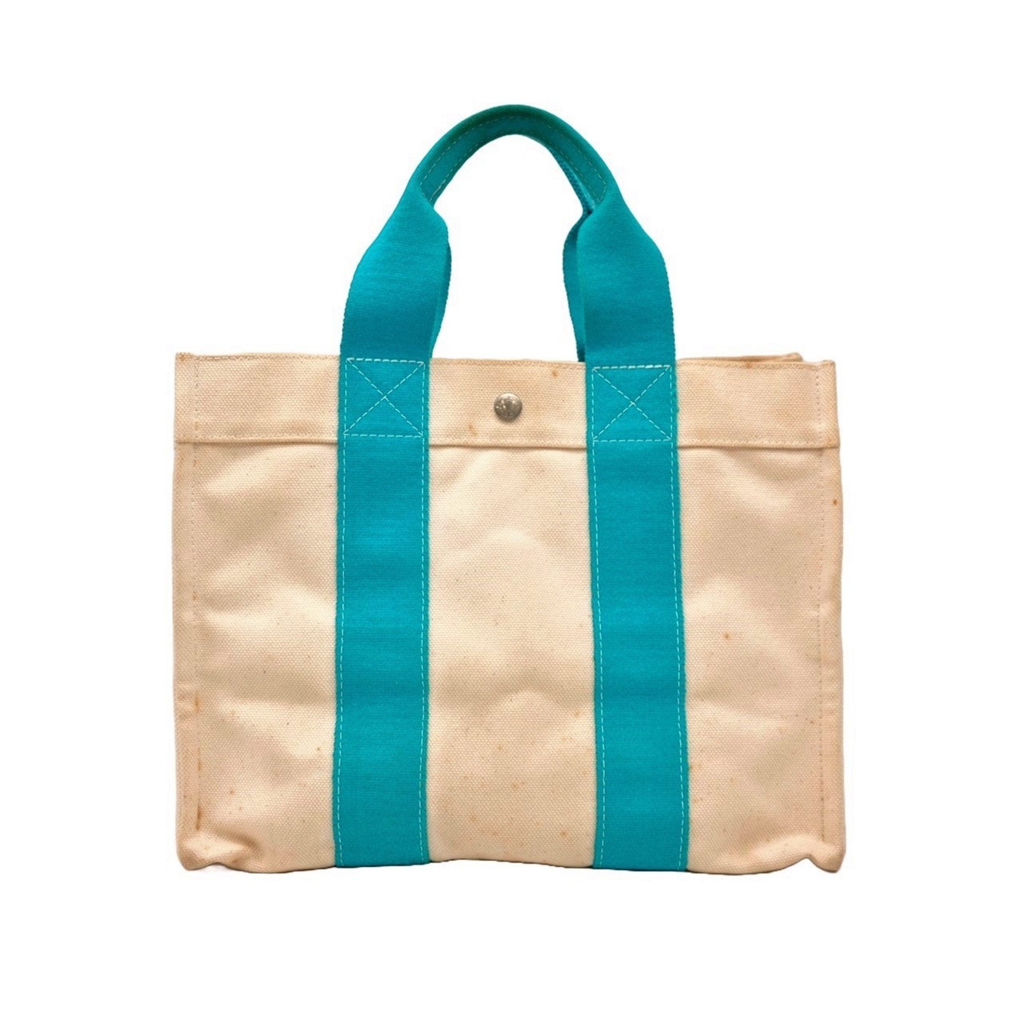 Hermes Beige Blue Natural Canvas Handbag Tote Bag (Pre-Owned)