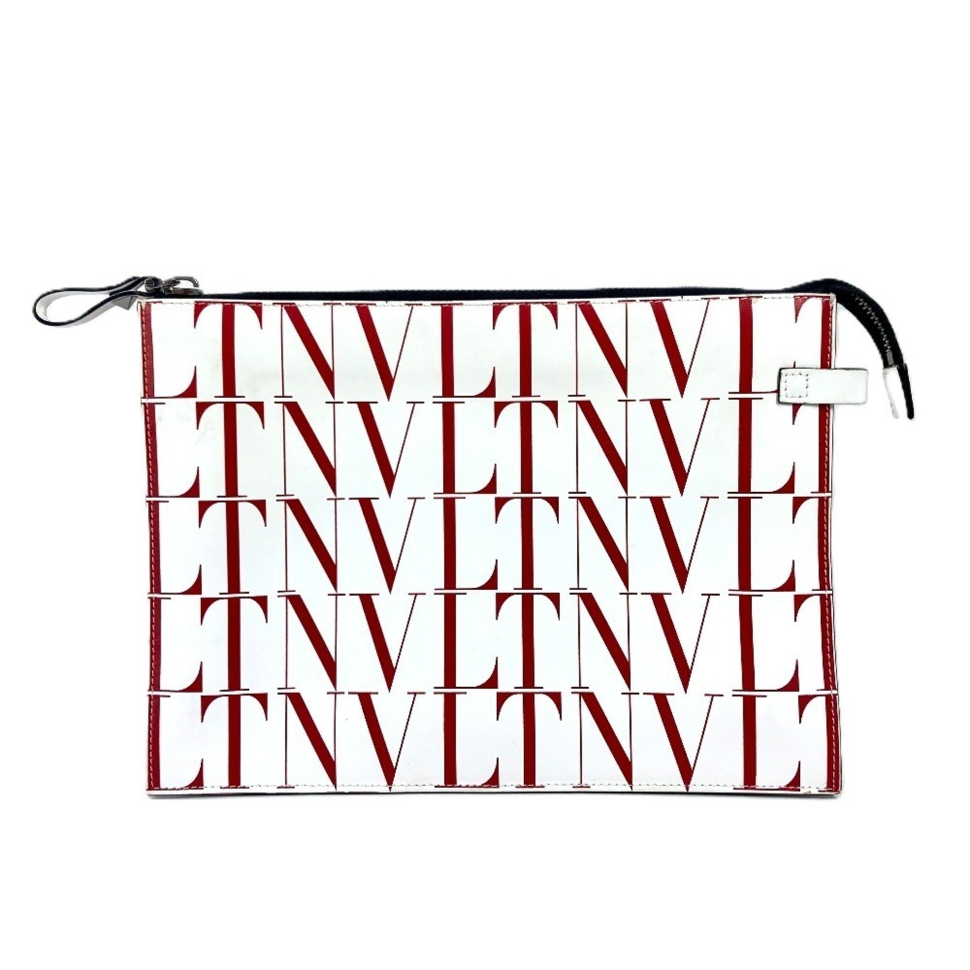 Valentino Garavani Red Color White Leather Pouch (Pre-Owned)