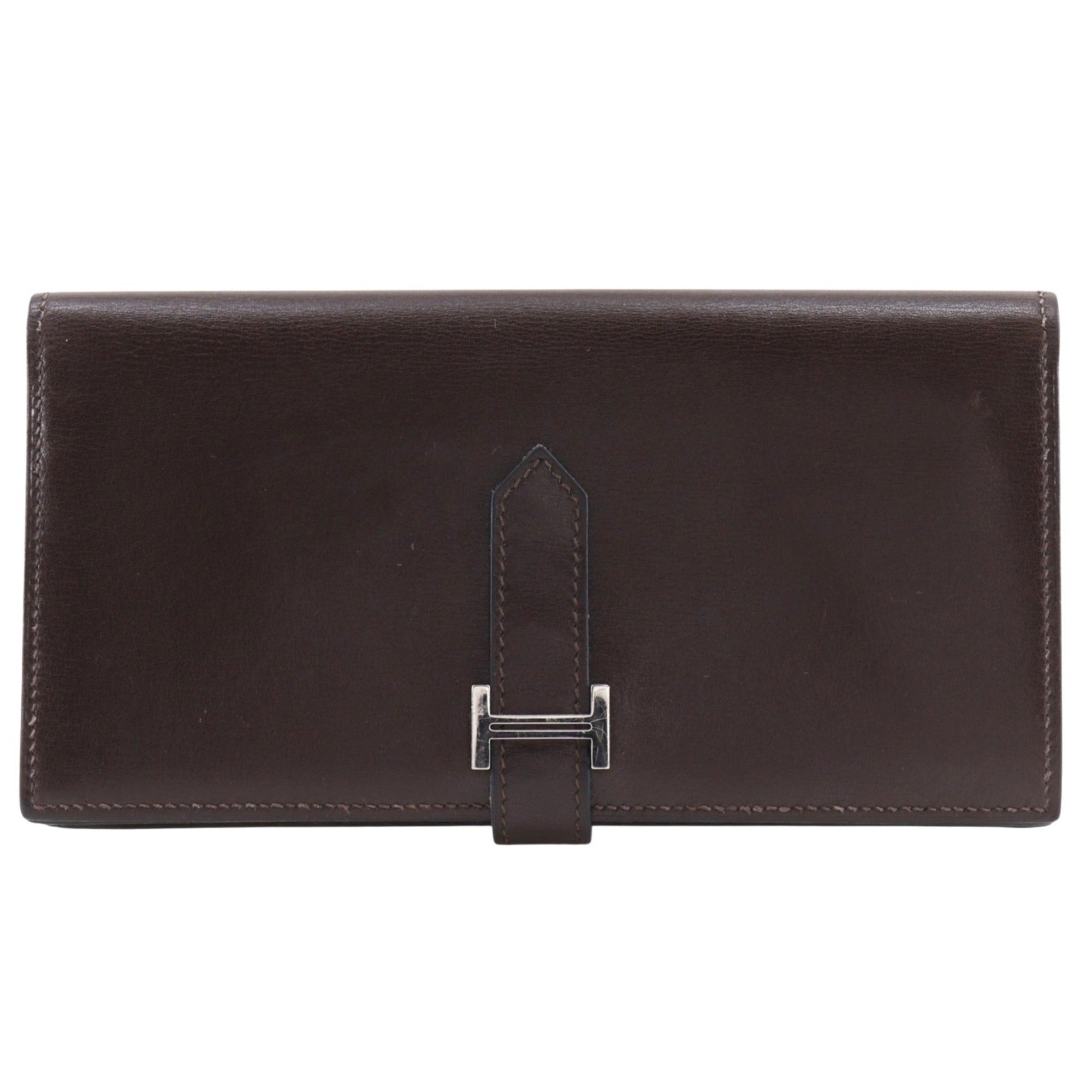 Hermes Brown Box Calf Leather Long Wallet (Bi-Fold) (Pre-Owned)