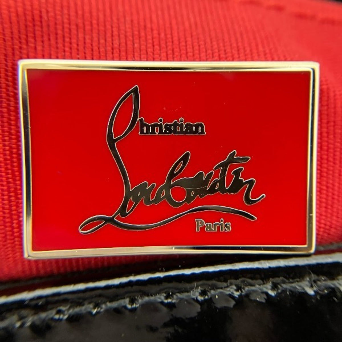 Christian Louboutin Black Red Color Patent Leather Clutch Bag Shoulder Bag (Pre-Owned)