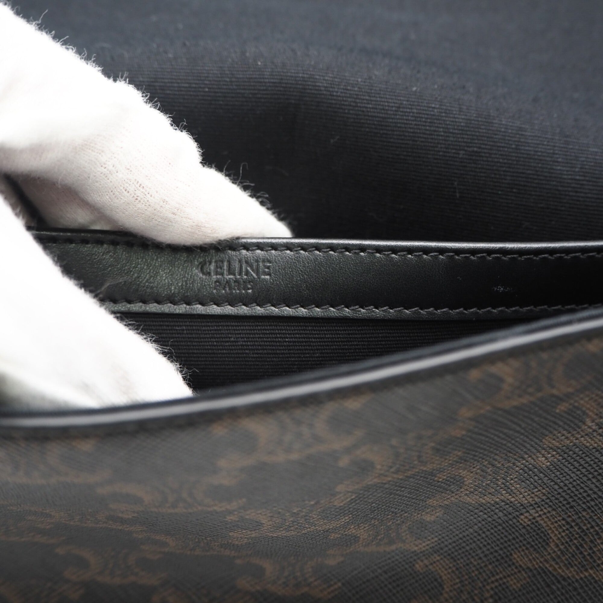 Celine Black Brown Leather Canvas Shoulder Bag (Pre-Owned)