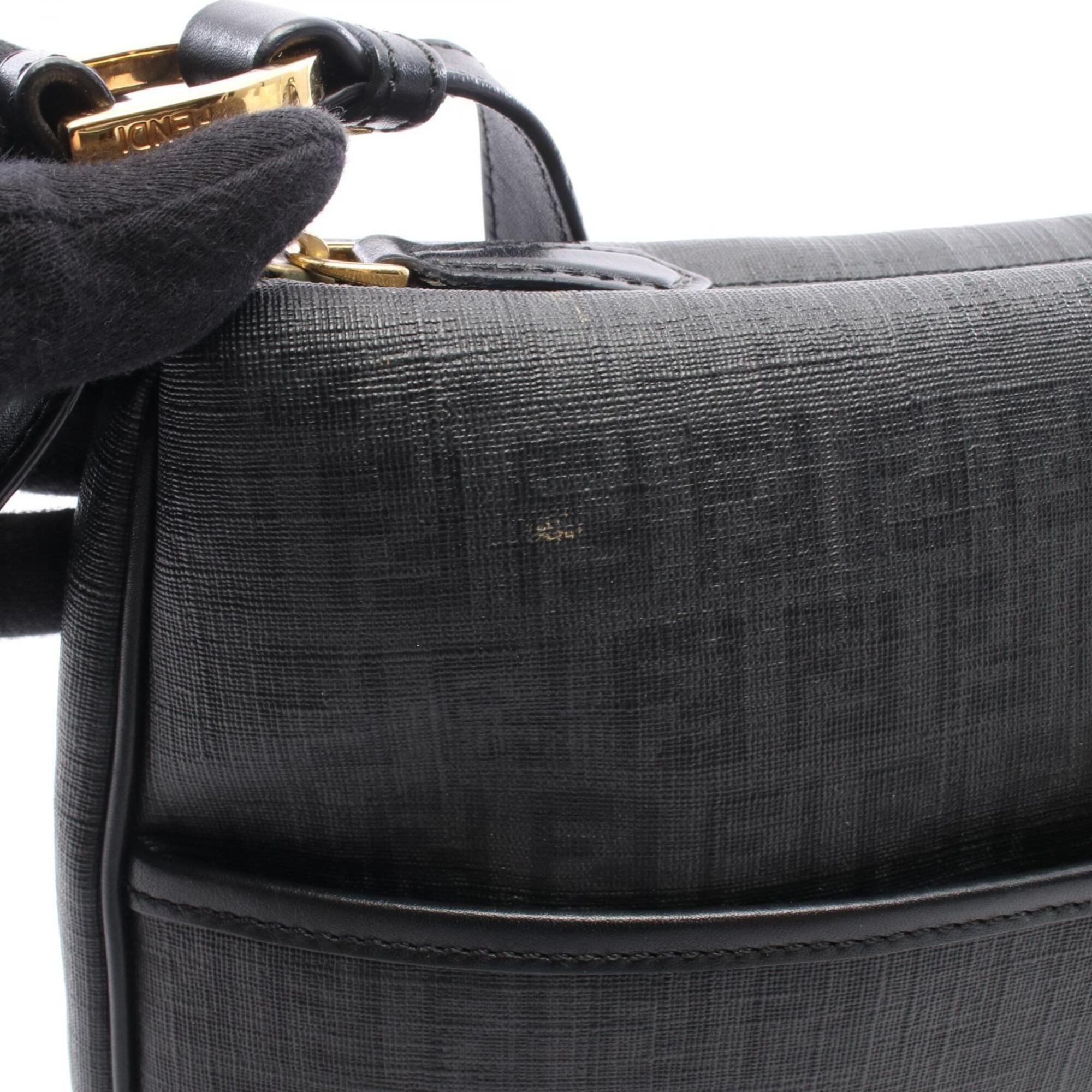 Fendi Black Gray Pvc Coated Canvas Leather Handbag Shoulder Bag (Pre-Owned)