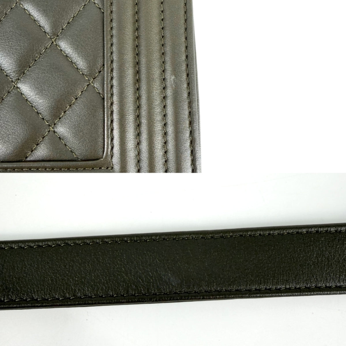 Chanel Khaki White Leather Shoulder Bag (Pre-Owned)