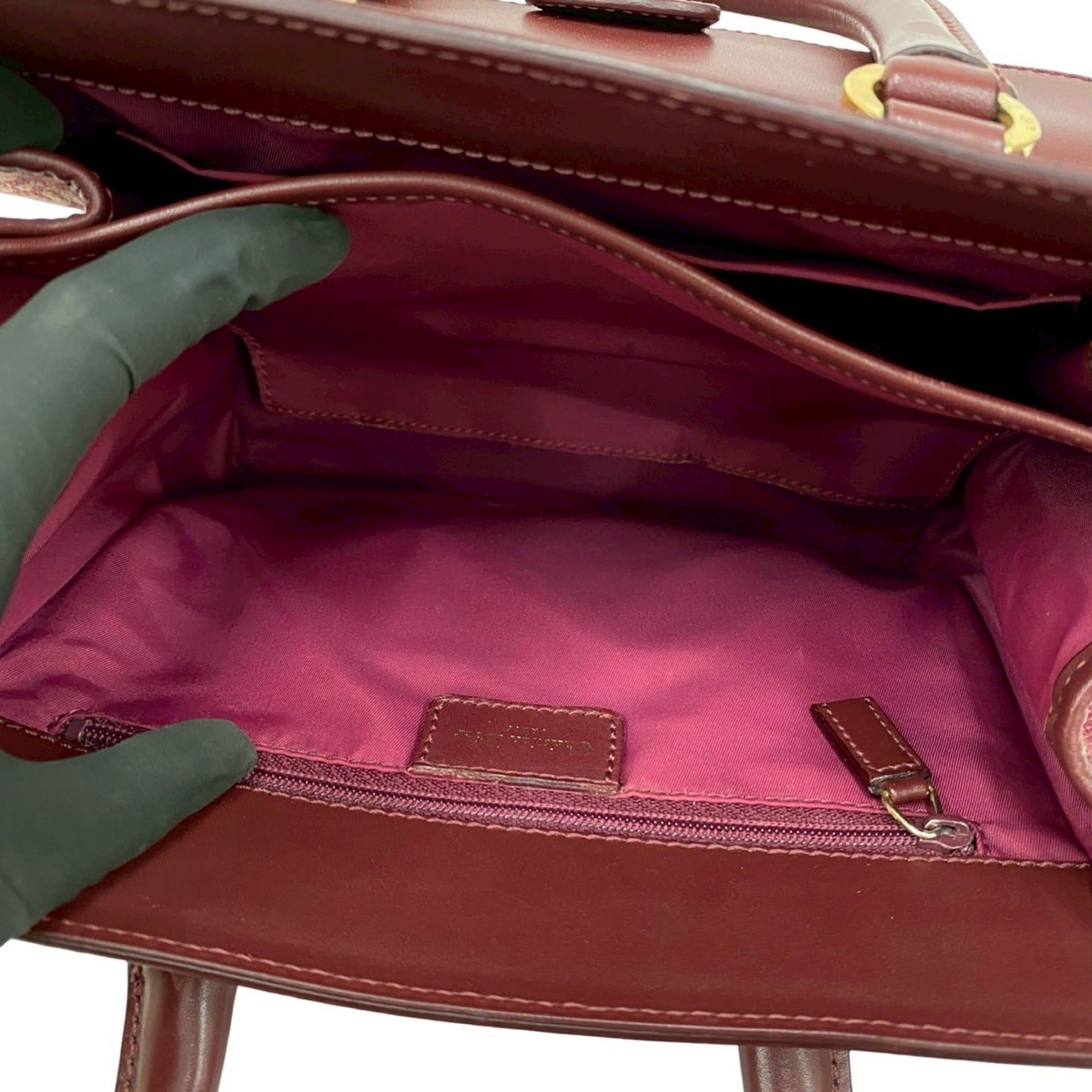 Christian Dior Red Color Wine Canvas Leather Handbag Tote Bag (Pre-Owned)