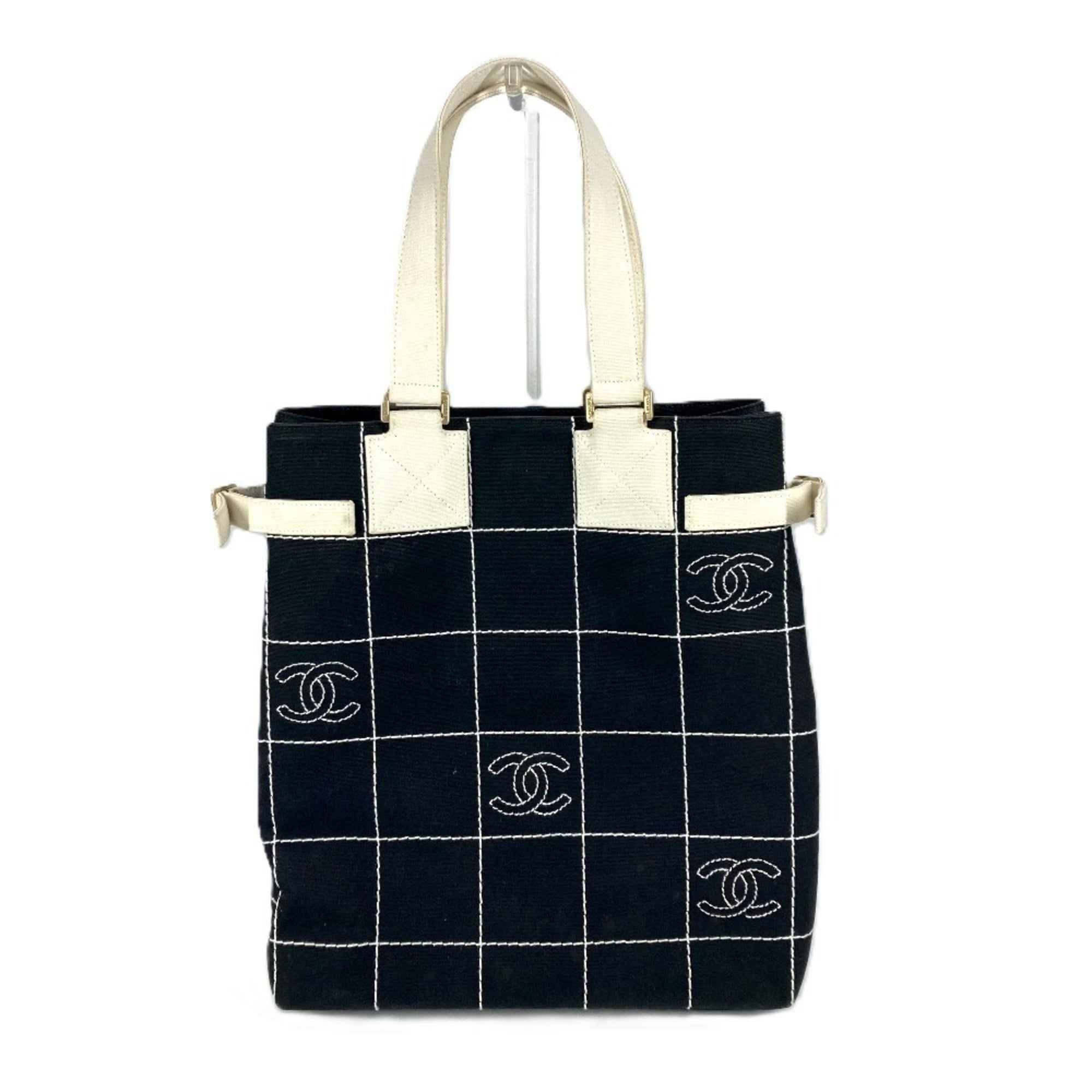 Chanel Black White Canvas Shoulder Bag Tote Bag (Pre-Owned)