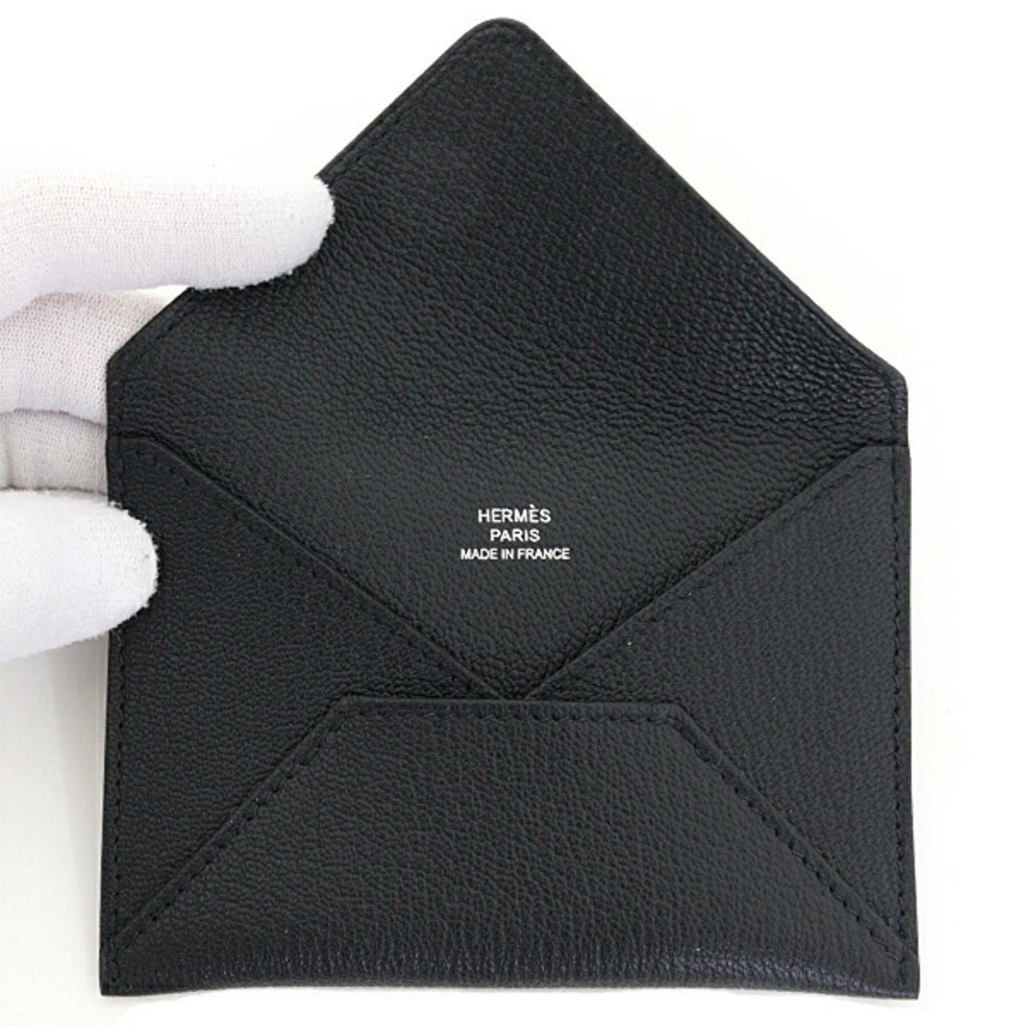 Hermes Kara Black Chevre Myzore Leather Pouch (Pre-Owned)