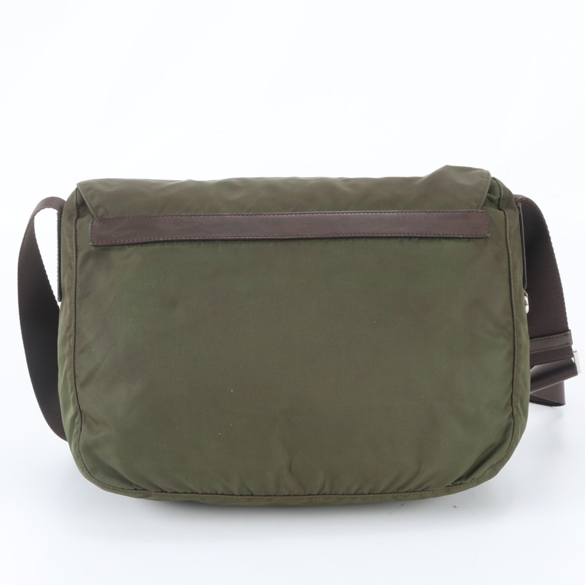 Prada Brown Green Khaki Nylon Leather Shoulder Bag (Pre-Owned)