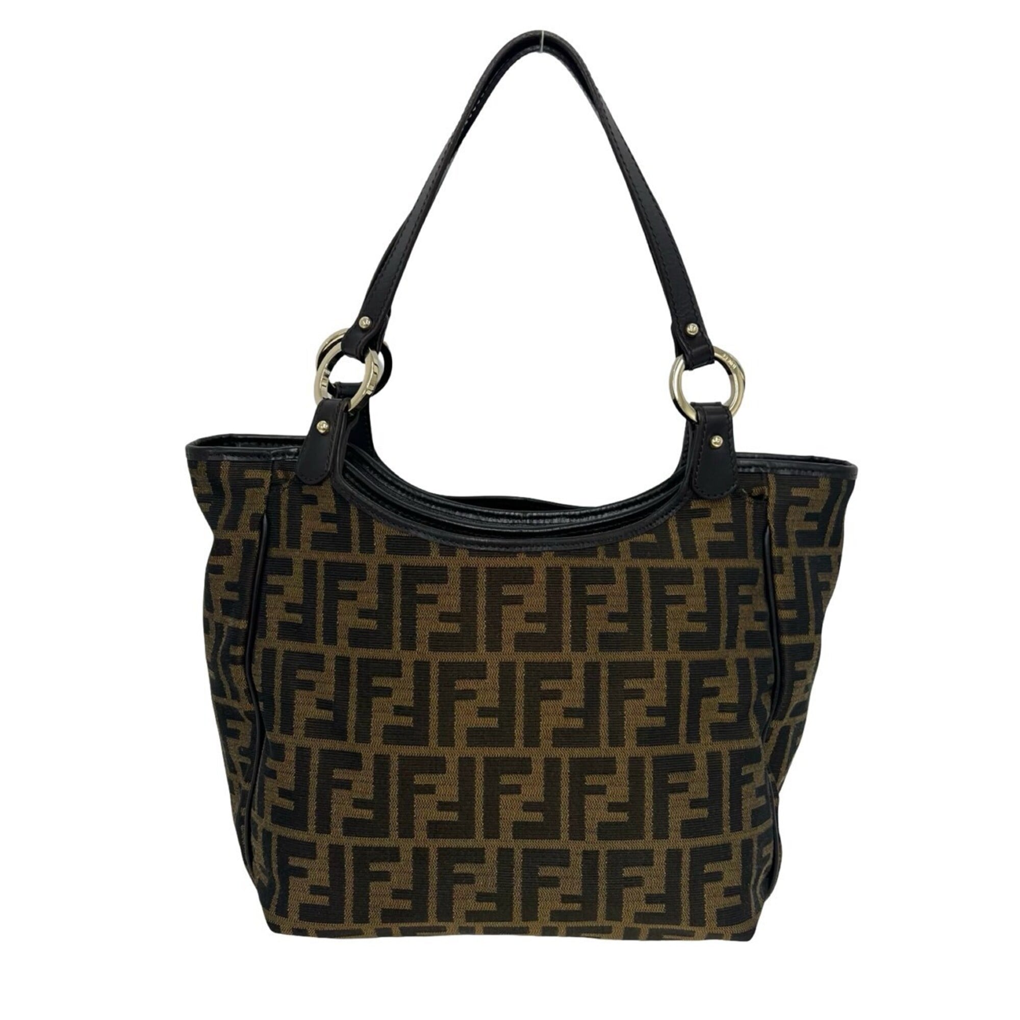 Fendi Black Brown Canvas Leather Handbag Tote Bag (Pre-Owned)