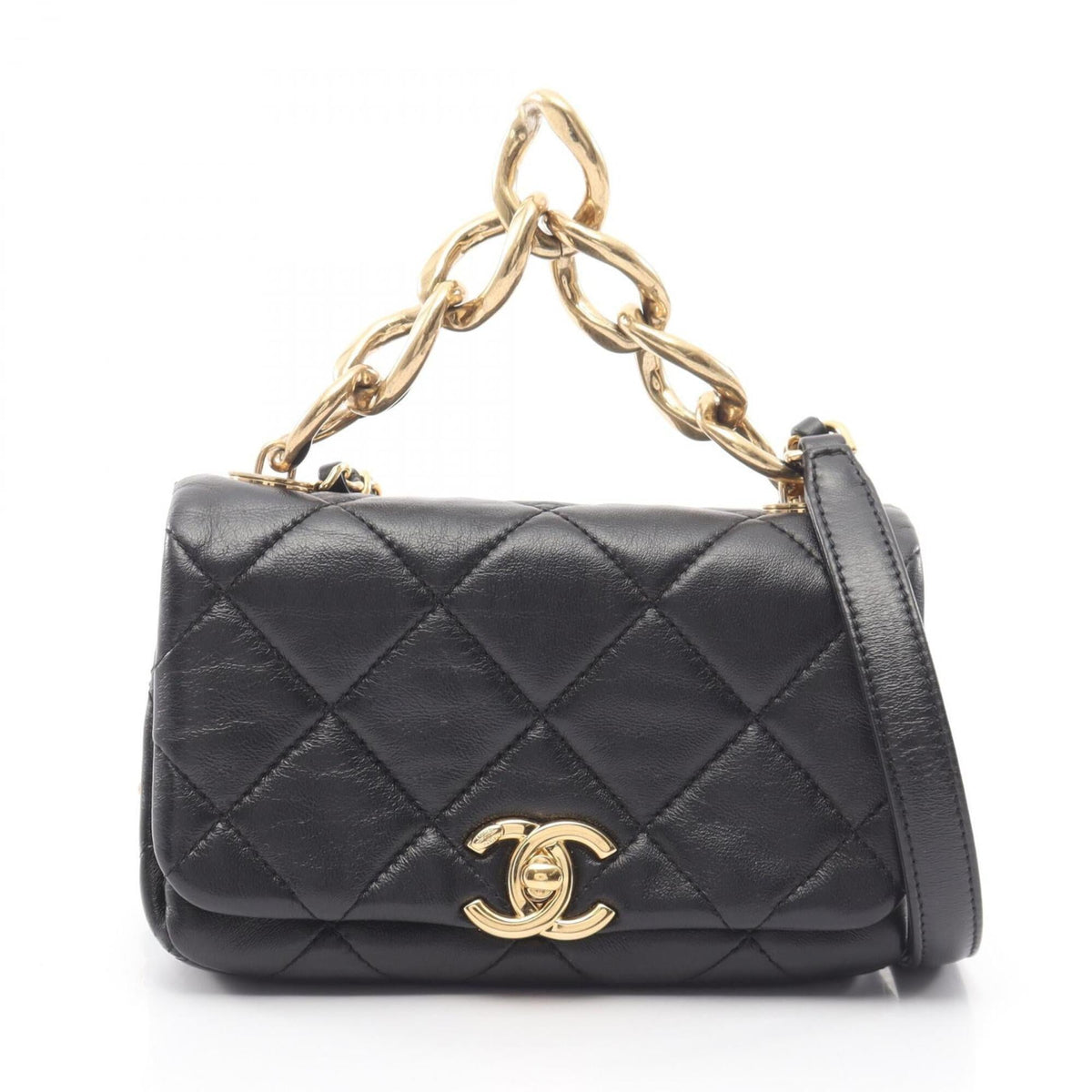 Chanel Black Leather Handbag Shoulder Bag (Pre-Owned)