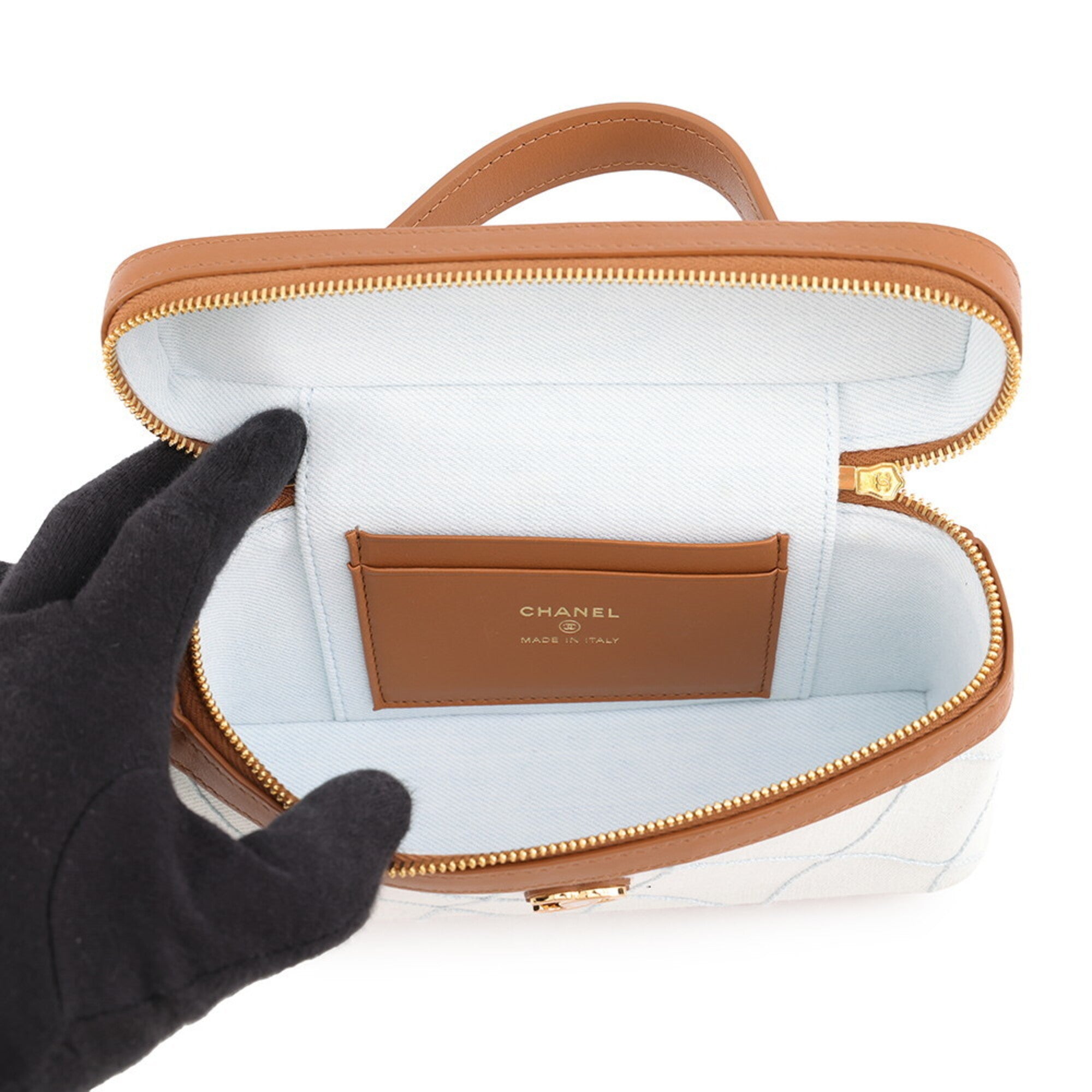 Chanel Brown Light Blue Denim Leather Shoulder Bag Vanity Bag (Pre-Owned)
