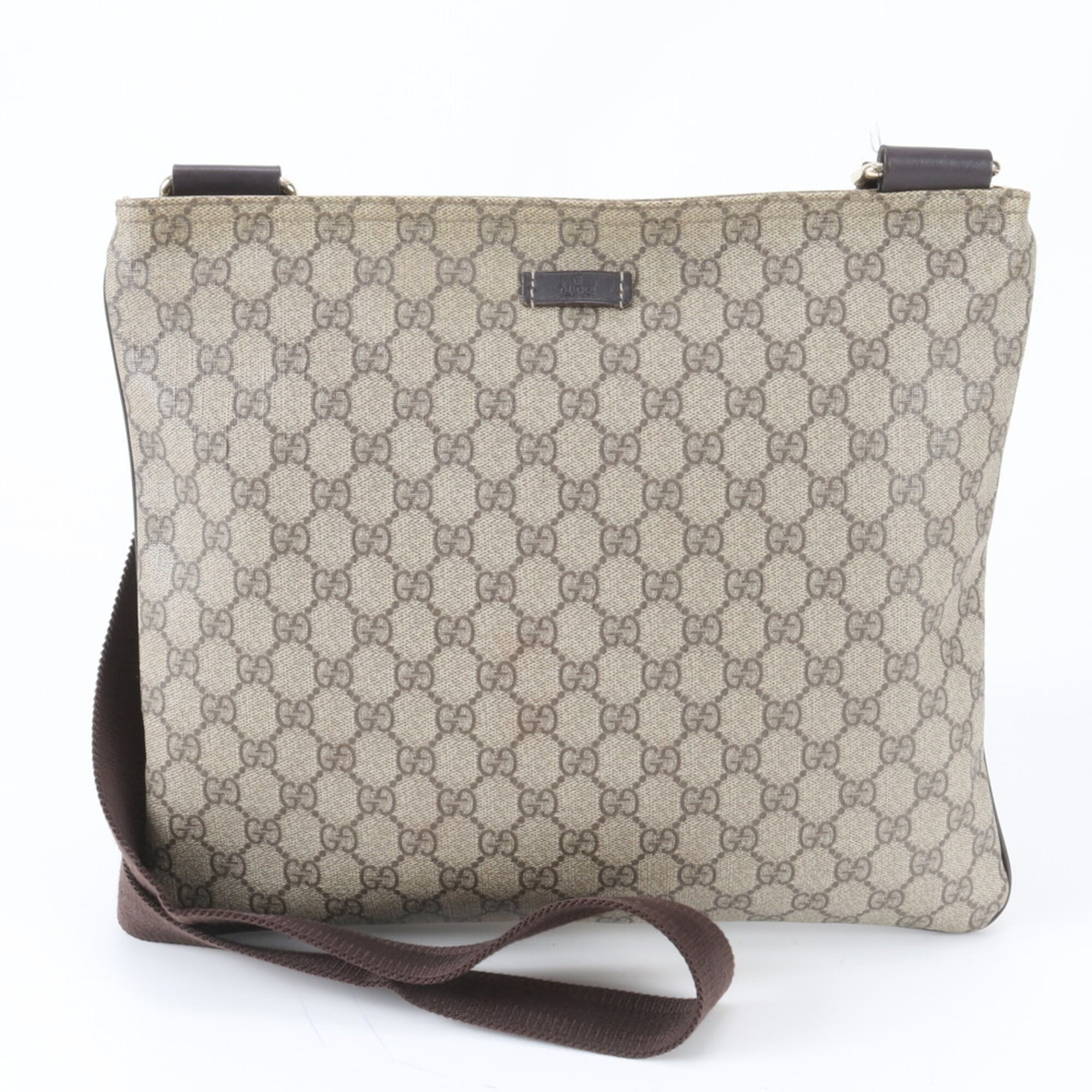 Gucci Beige Leather Coated Canvas Messenger Bag Shoulder Bag Tote Bag (Pre-Owned)