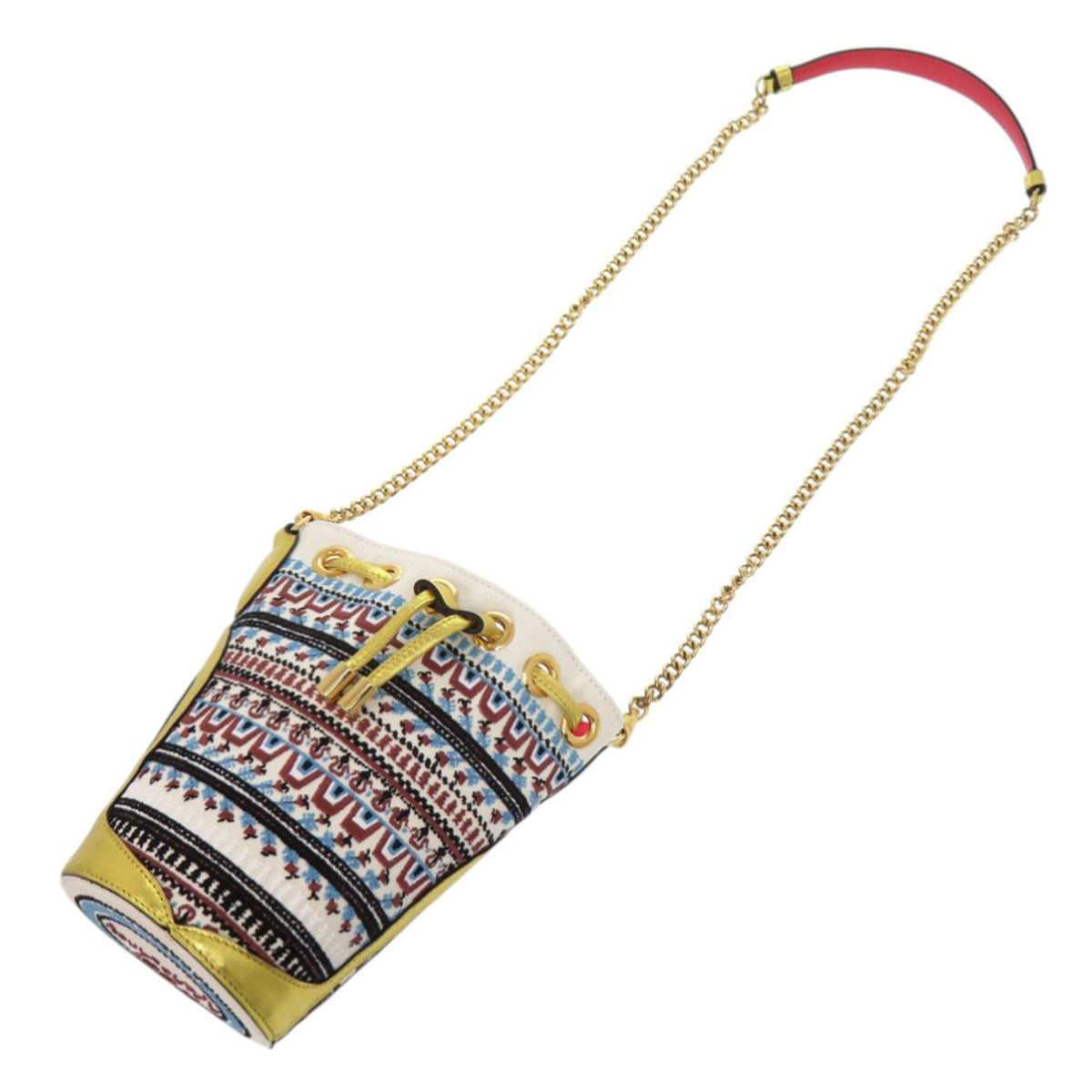 Christian Louboutin Gold Multi-Color Red Color White Canvas Shoulder Bag (Pre-Owned)