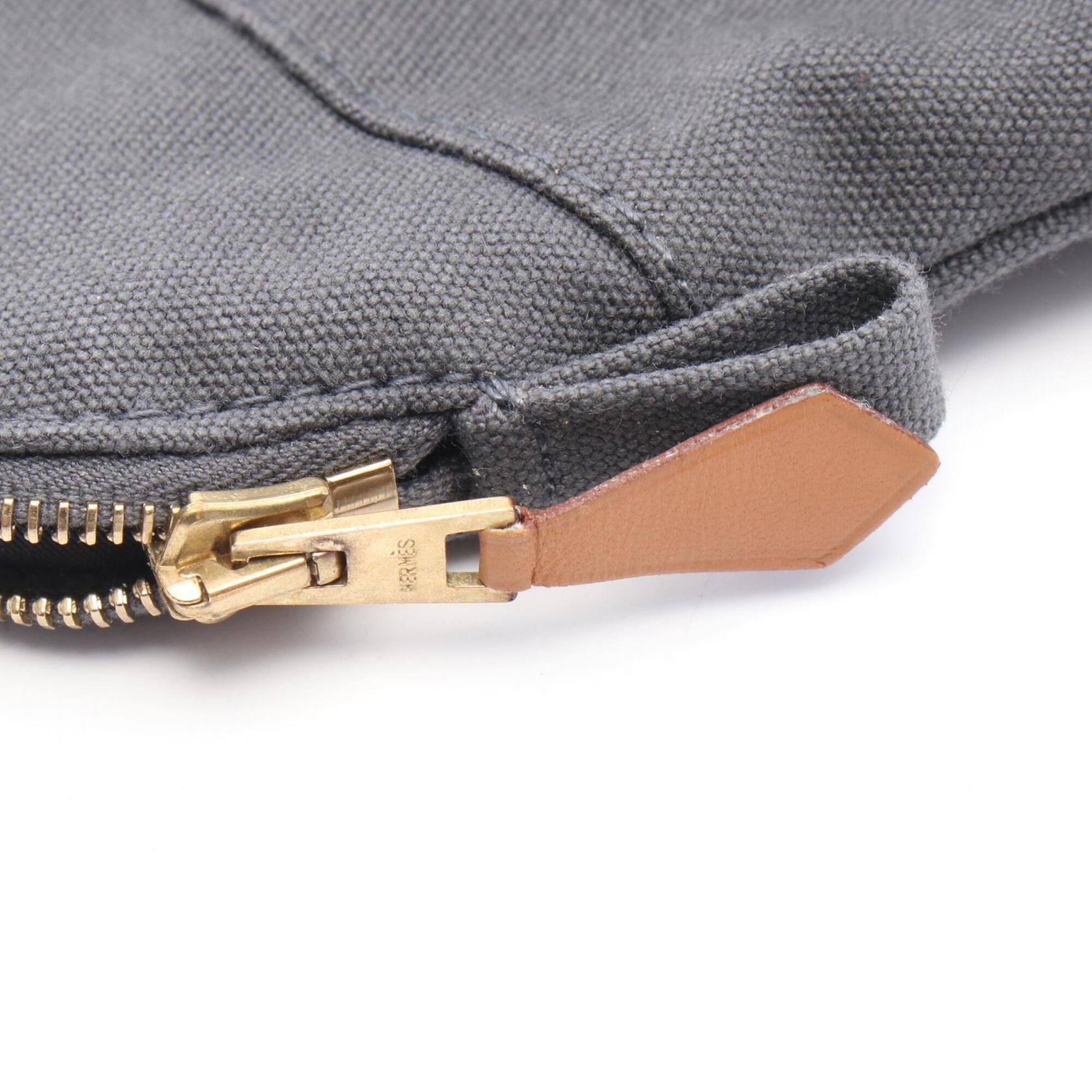 Hermes Brown Gray Canvas Leather Handbag Pouch (Pre-Owned)