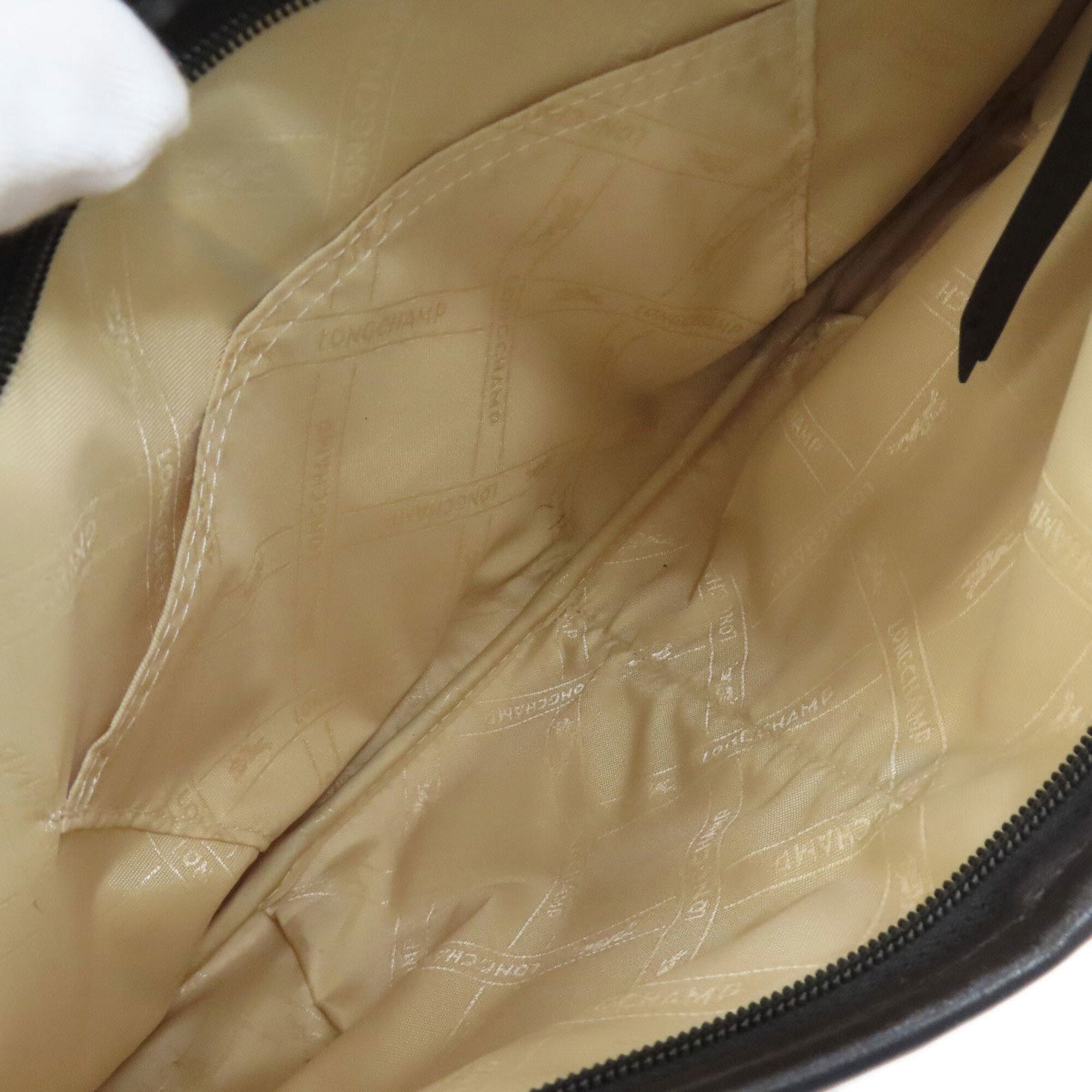 Longchamp Beige Black Canvas Handbag (Pre-Owned)