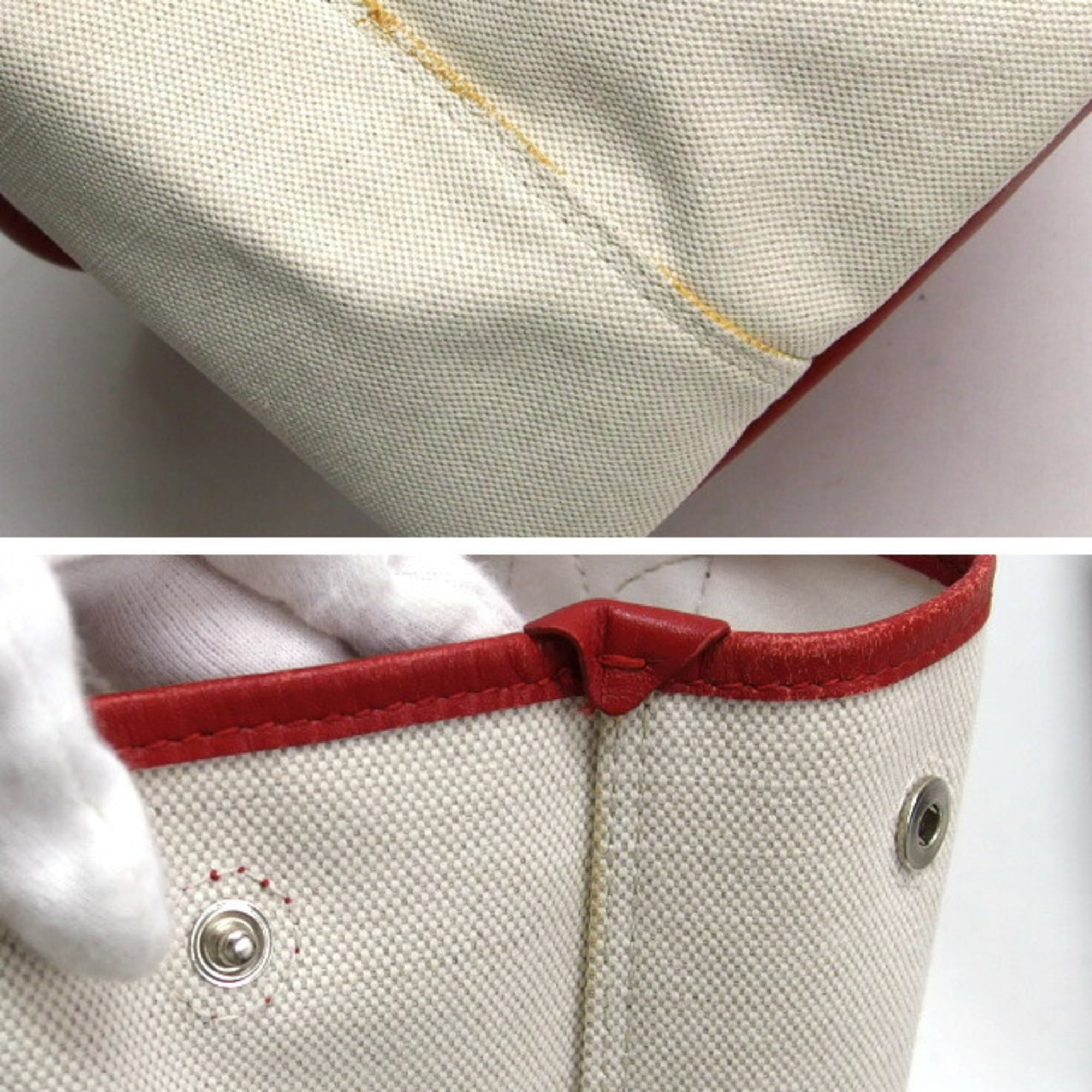 Balenciaga Red Color White Canvas Leather Handbag Tote Bag (Pre-Owned)