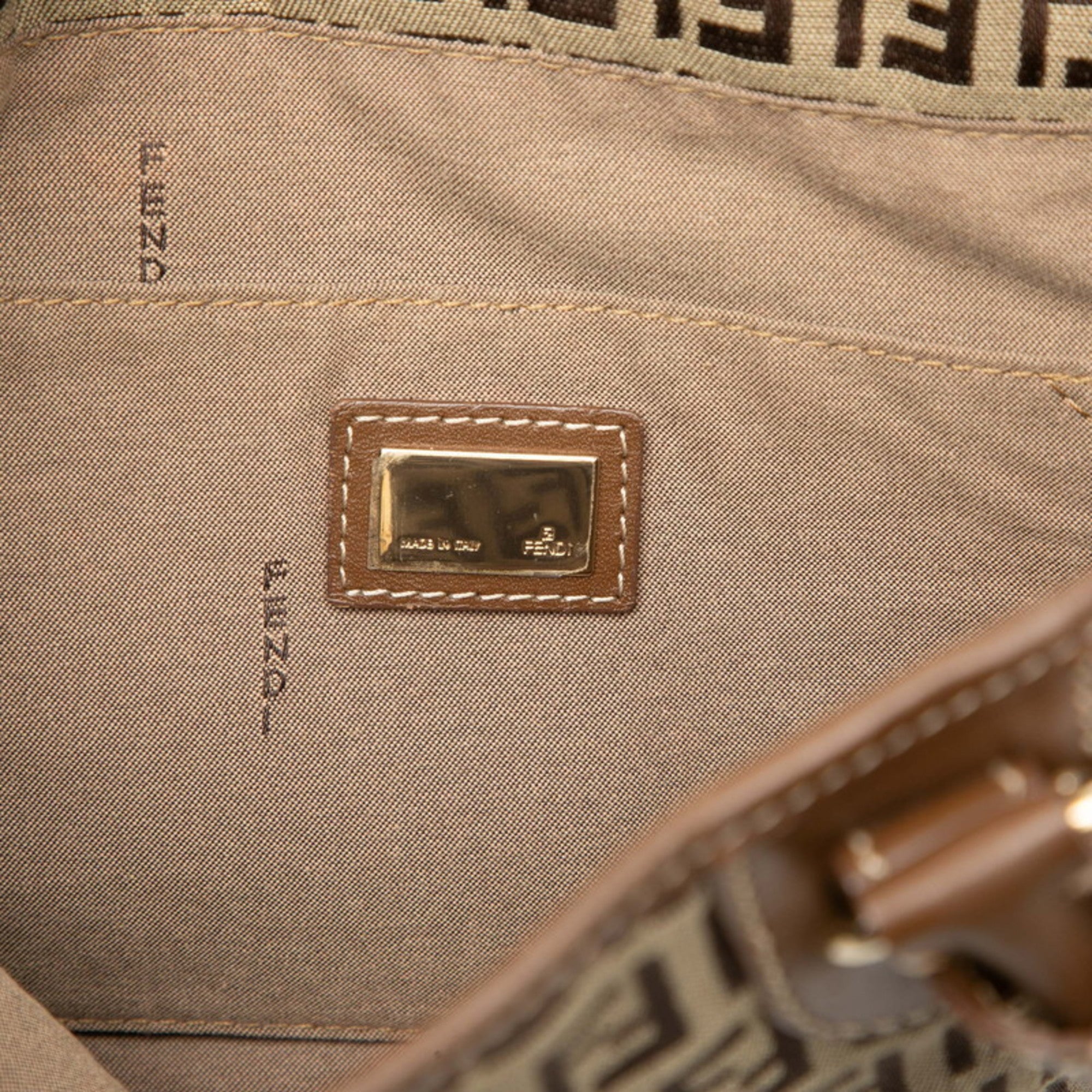 Fendi Beige Brown Zucchino Handbag Tote Bag (Pre-Owned)