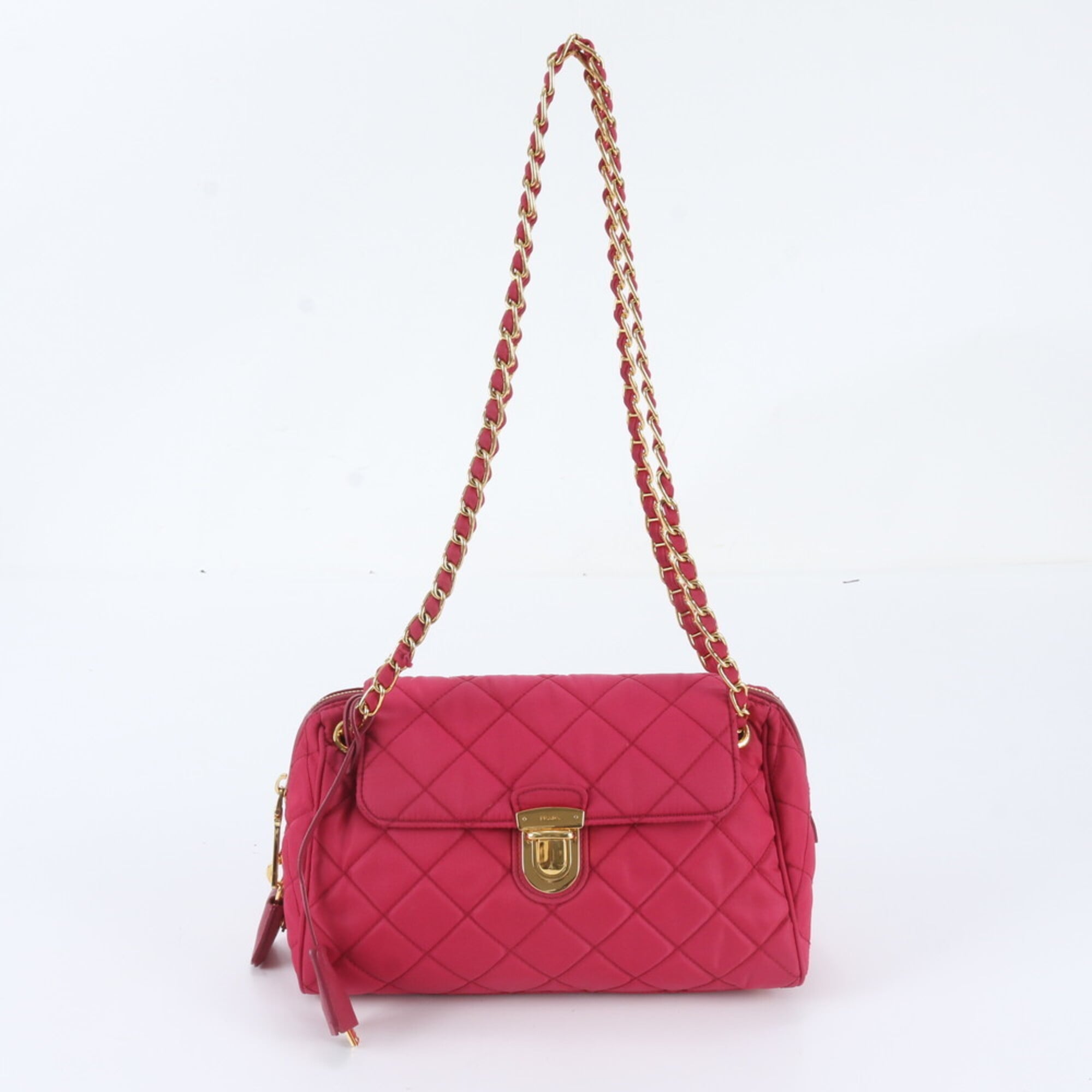 Prada Pink Leather Nylon Handbag Shoulder Bag Tote Bag (Pre-Owned)