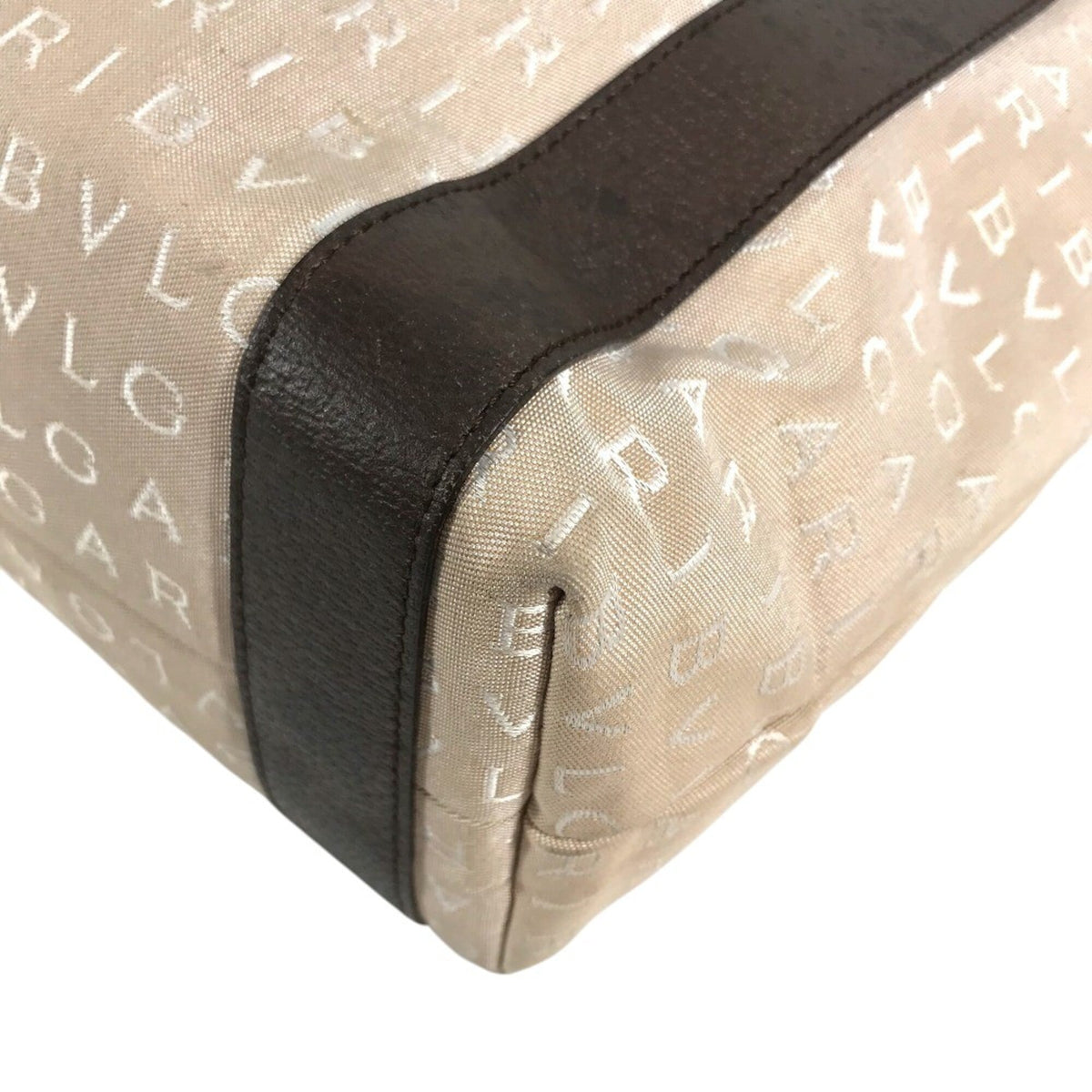 Bvlgari Logomania Beige Canvas Leather Shoulder Bag Tote Bag (Pre-Owned)