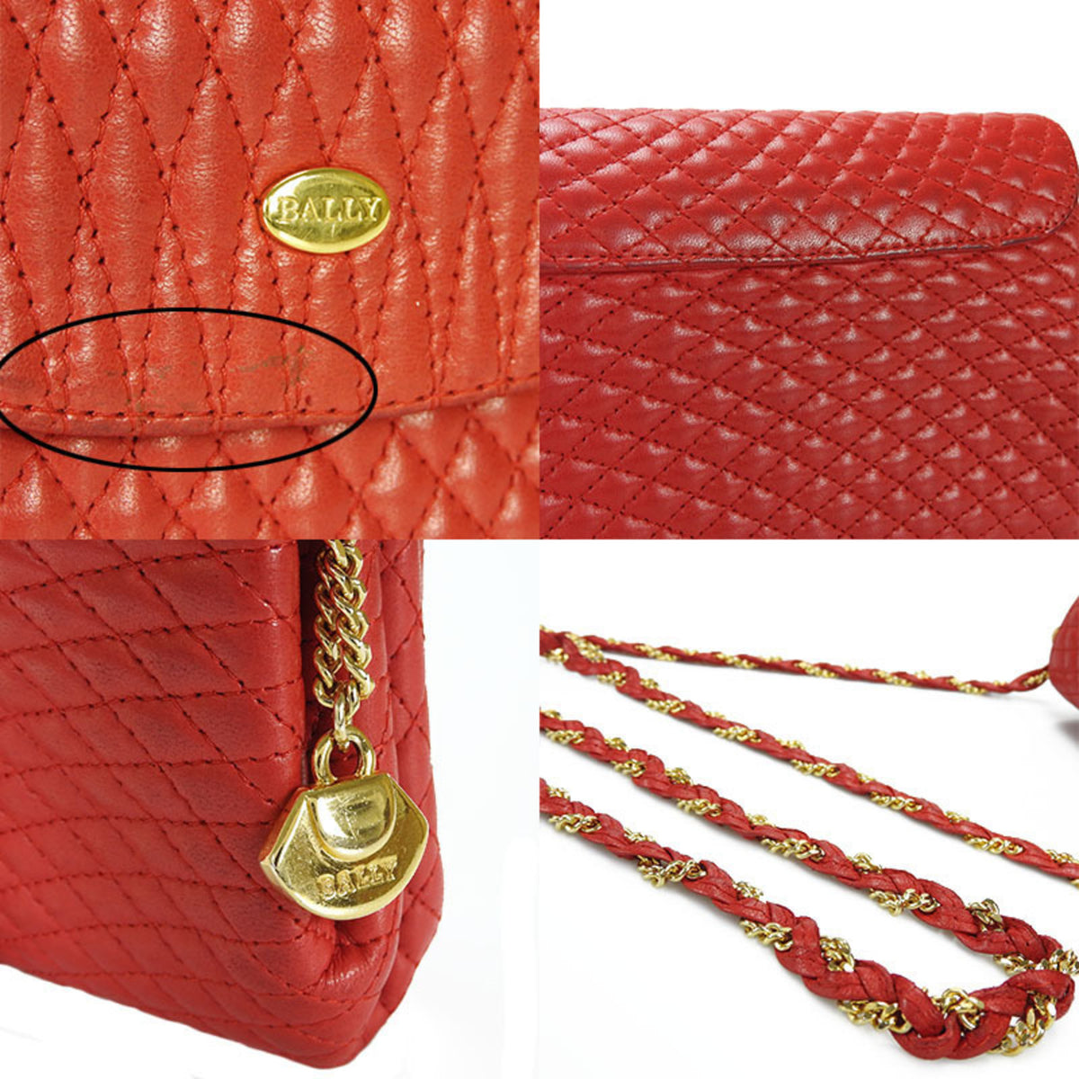 Bally Red Color Leather Shoulder Bag (Pre-Owned)