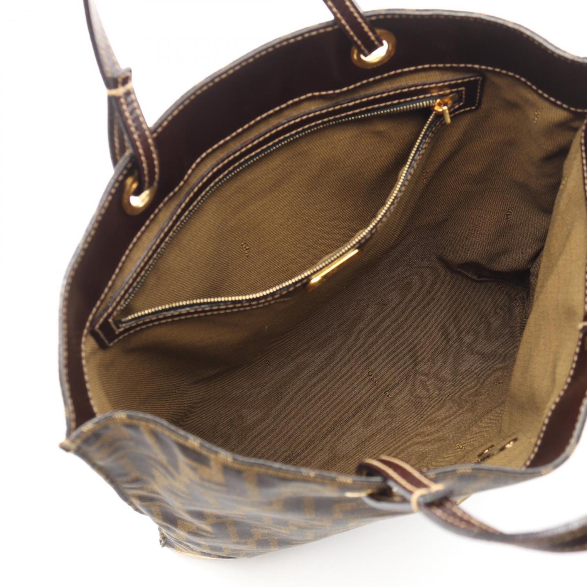 Fendi Brown Nylon Leather Handbag Tote Bag (Pre-Owned)