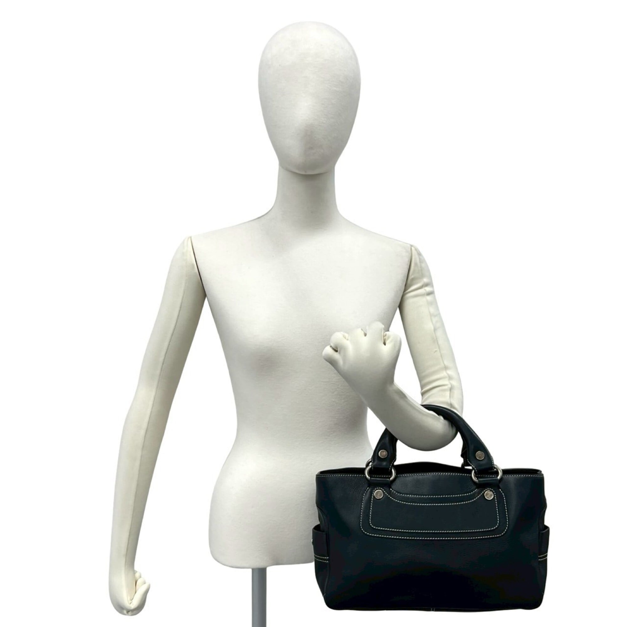 Celine Black Leather Boston Bag Handbag Tote Bag (Pre-Owned)