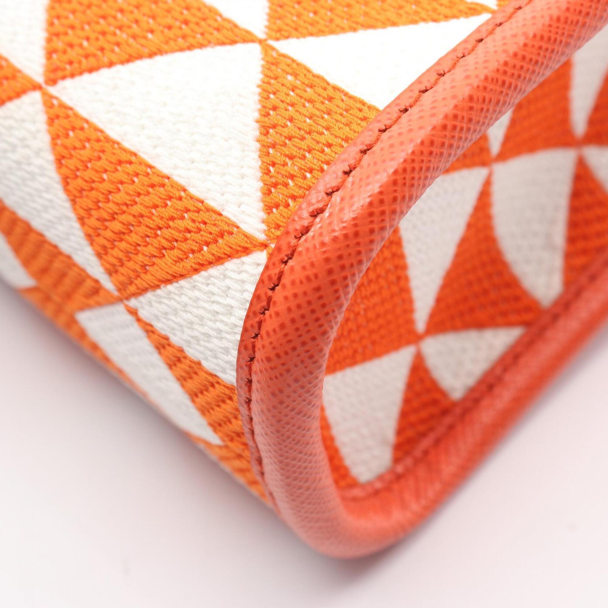 Prada Orange White Canvas Leather Handbag (Pre-Owned)