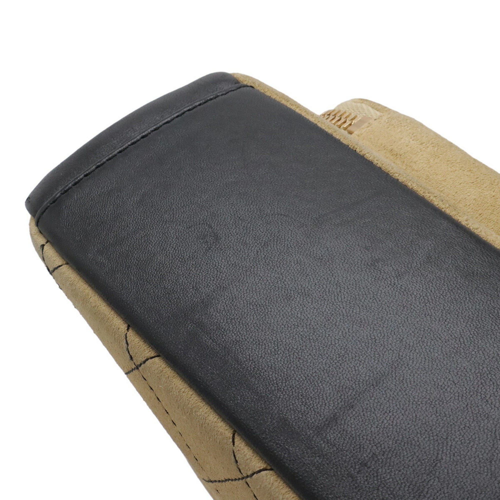Chanel Beige Black Suede Handbag (Pre-Owned)
