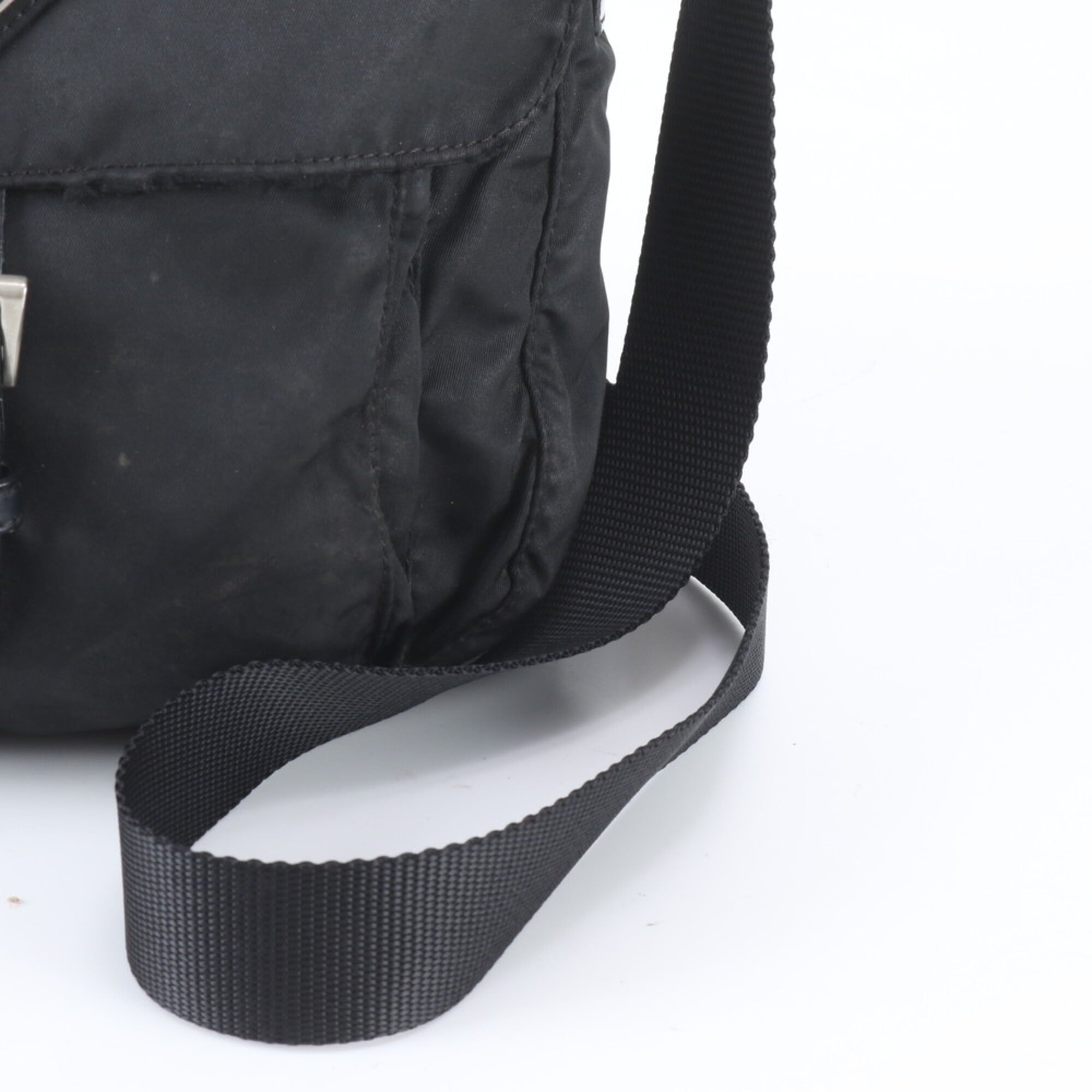Prada Black White Nylon Leather Shoulder Bag (Pre-Owned)
