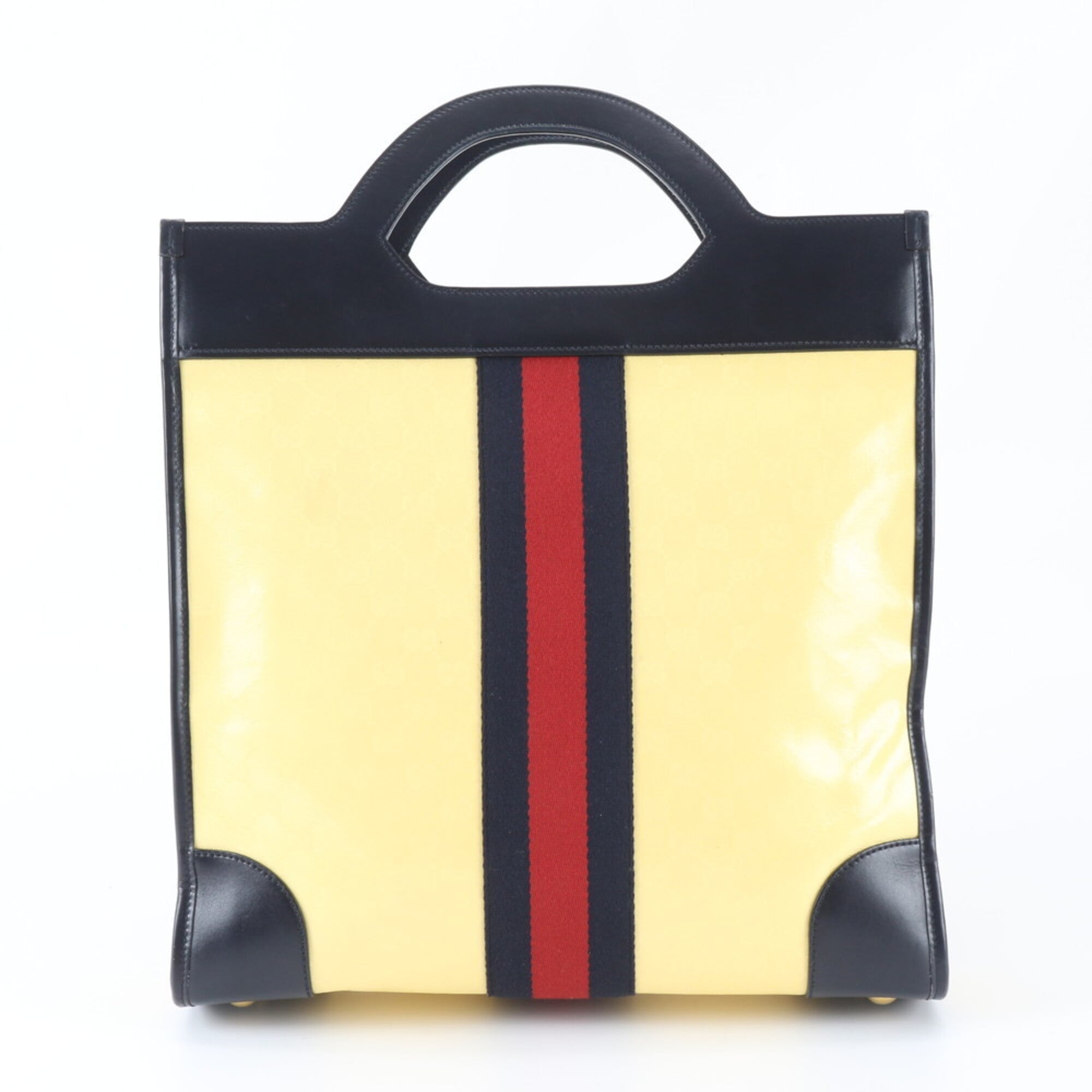 Gucci Sherry Line Navy Yellow Leather Coated Canvas Handbag Tote Bag (Pre-Owned)