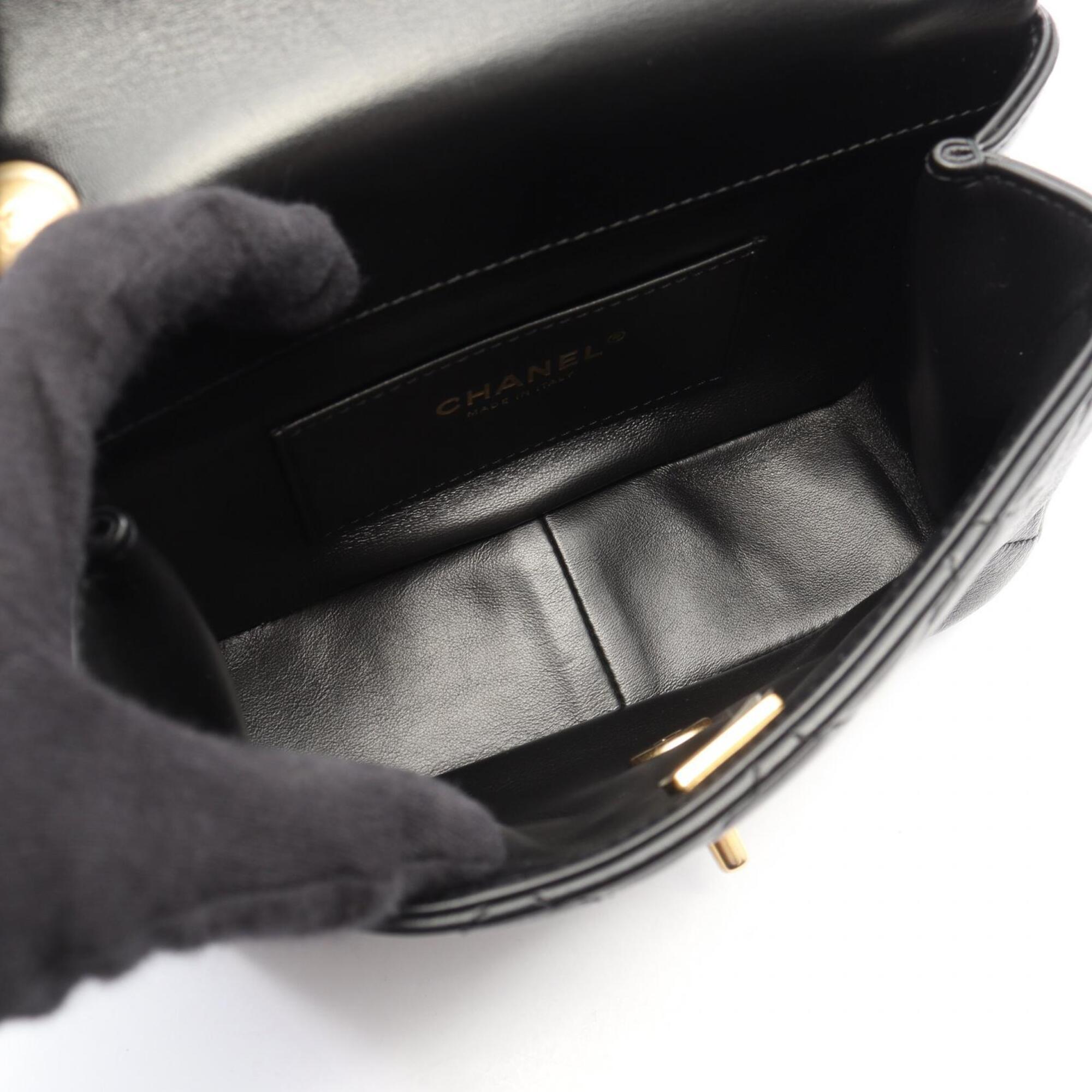 Chanel Black Leather Handbag Shoulder Bag (Pre-Owned)