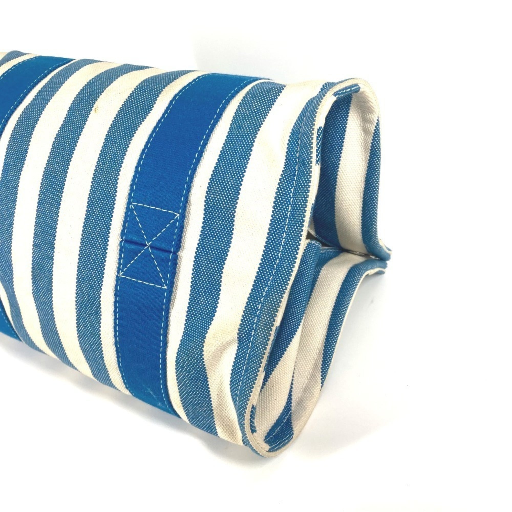 Hermes Blue White Canvas Beach Bag Handbag Pouch Tote Bag (Pre-Owned)