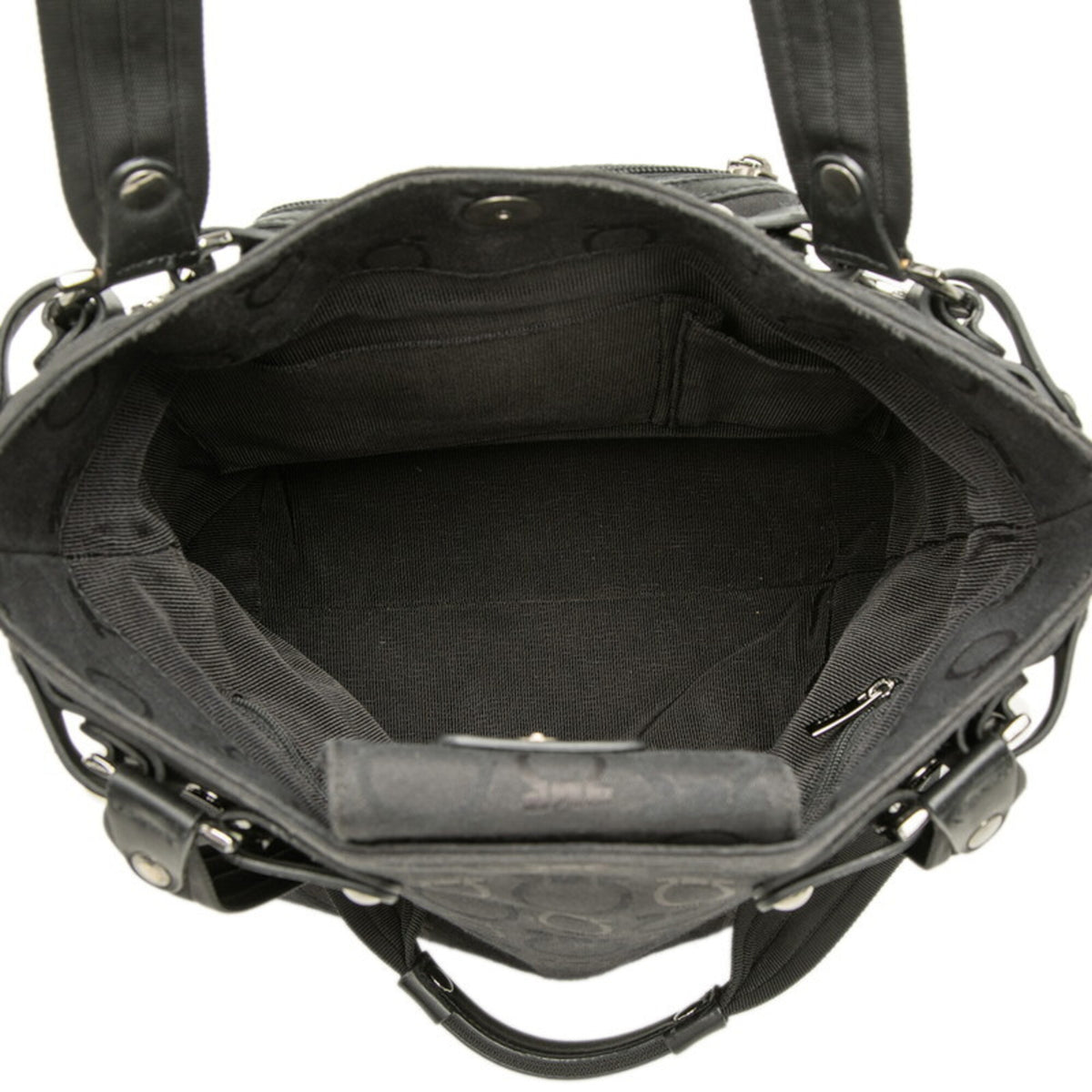 Salvatore Ferragamo Black Canvas Leather Handbag Pouch Tote Bag (Pre-Owned)