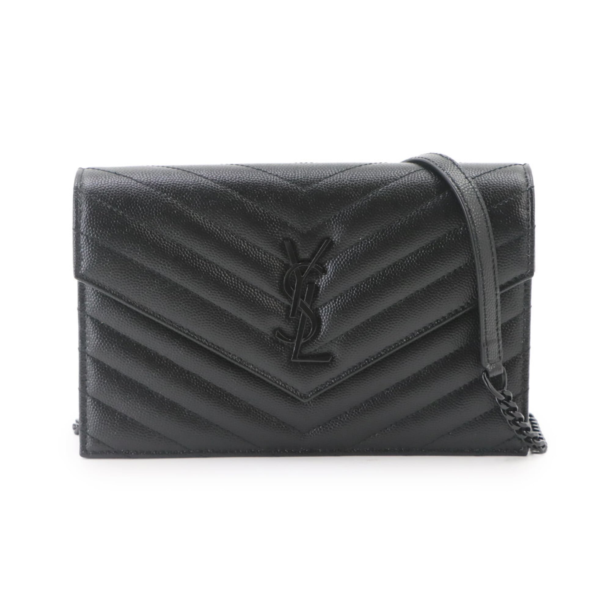 Saint Laurent Black Leather Chain/Shoulder Wallet (Pre-Owned)