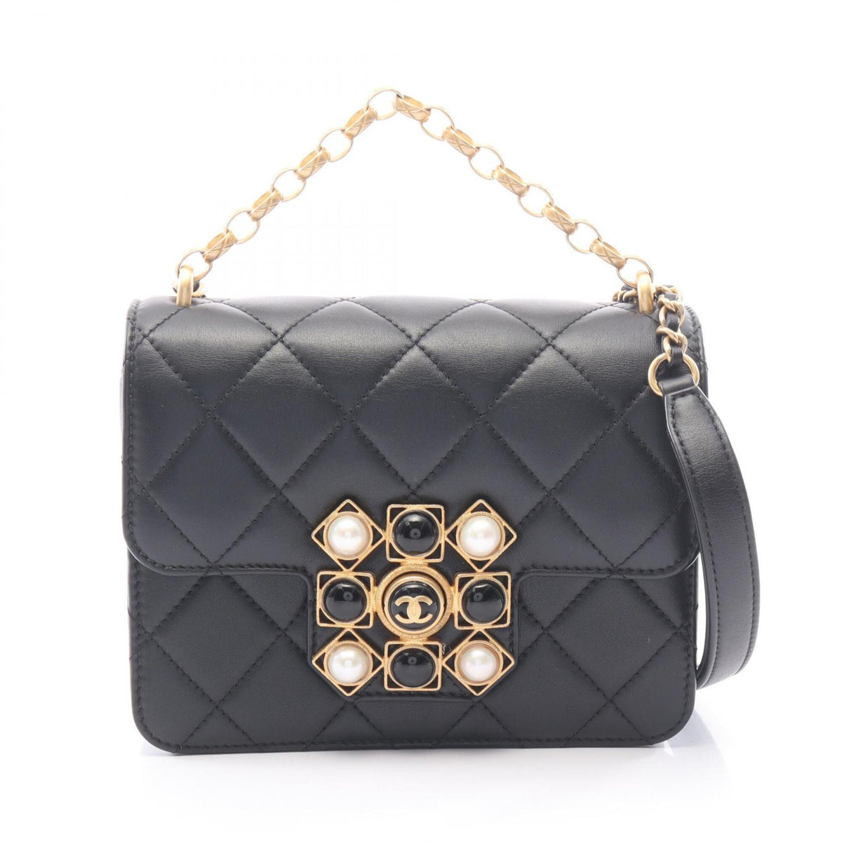 Chanel Black Leather Handbag Shoulder Bag (Pre-Owned)