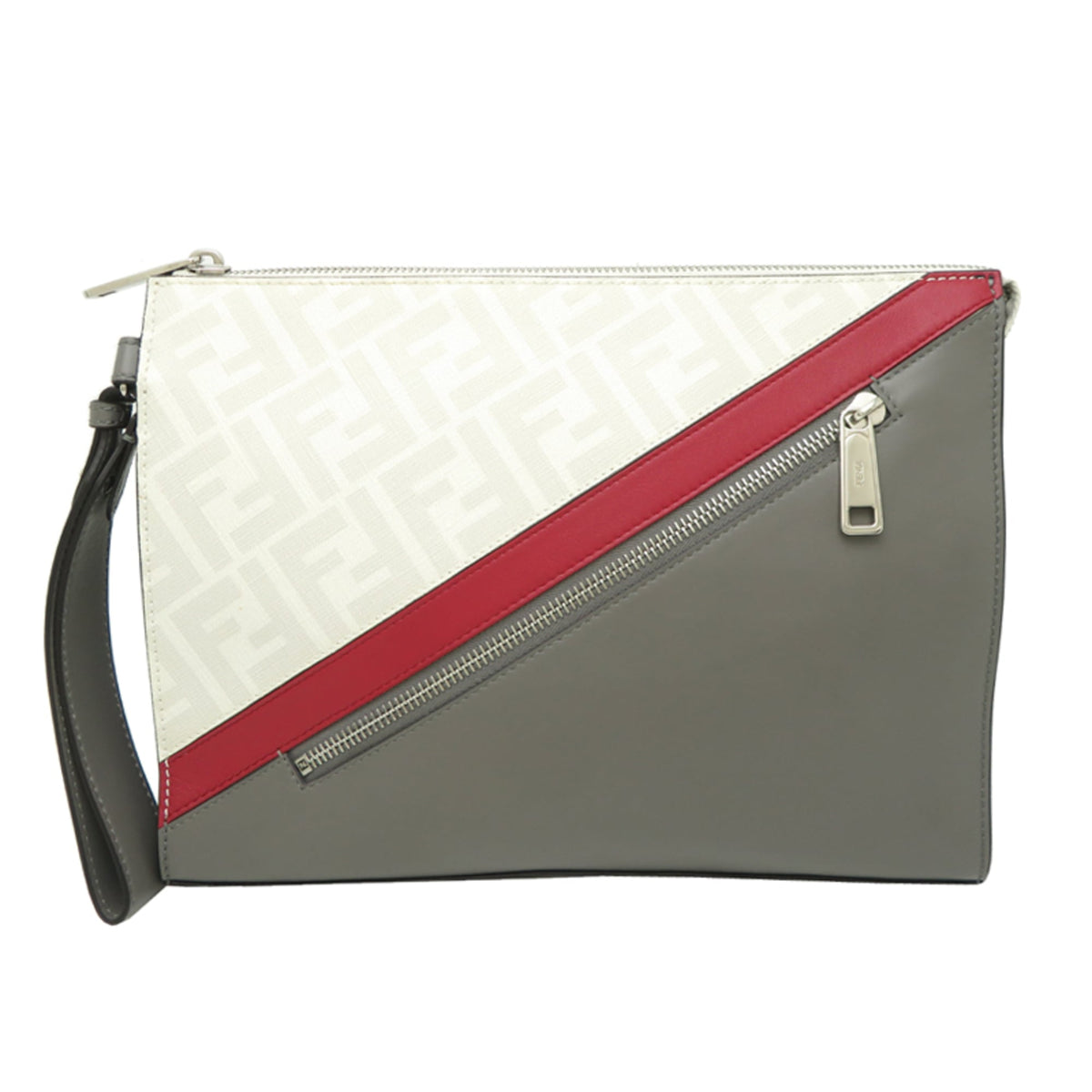 Fendi Gray White Leather Clutch Bag (Pre-Owned)